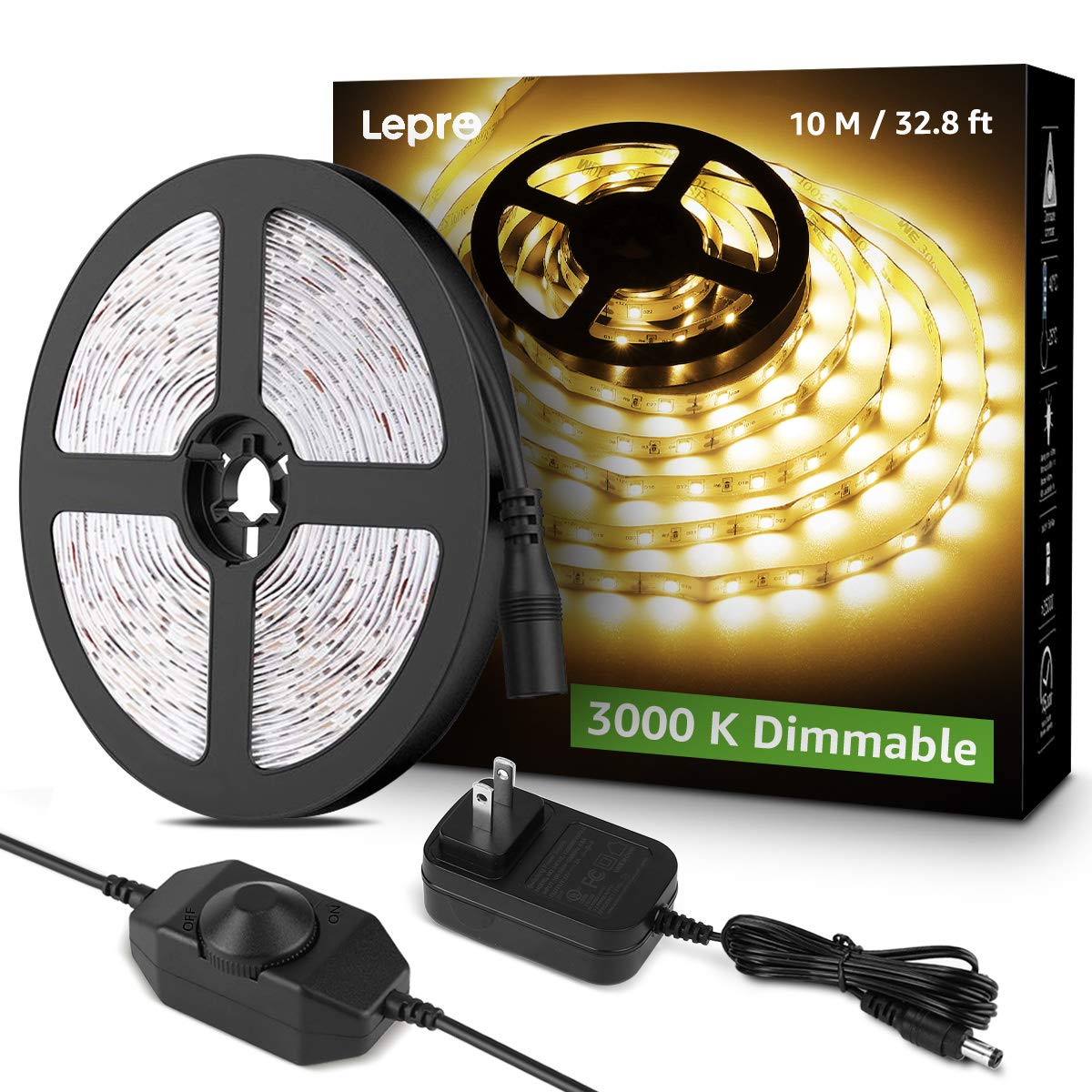 Lepro LED Strip Light, 32.8Ft Dimmable Vanity Lights, 3000K Super Bright LED Tape Lights, 420 LEDs SMD 2835, Strong 3M Adhesive,