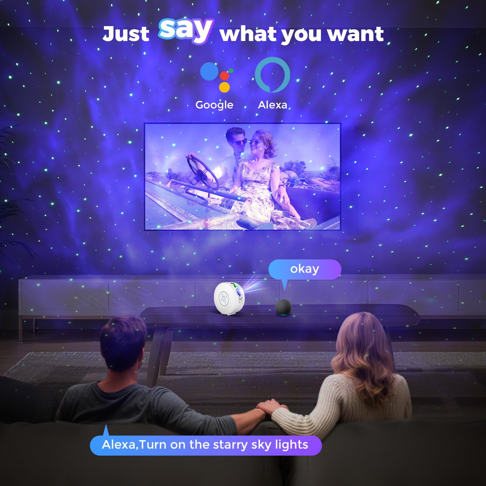 V JULES.V Smart Star Light Projector - Galaxy Projector with 6 Slides, APP & Voice Control, 24H Timer, White (SK17-White)