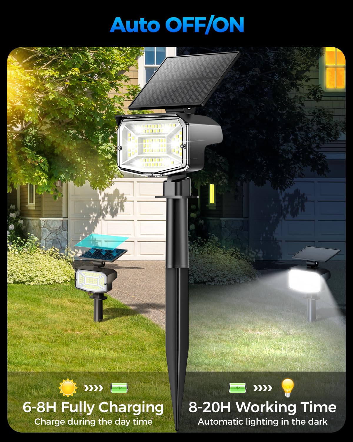 Fratink Solar Spot Lights Outdoor, [92 Leds/2 Pack/3 Modes] 2-In-1 Solar Landscape Spotlights, Ip65 Waterproof Auto On/Off Solar