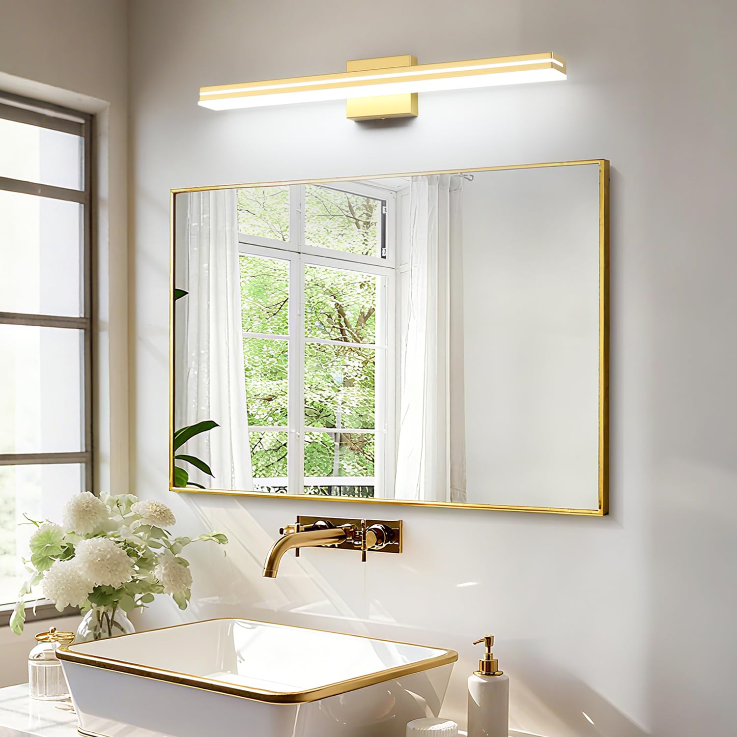 Sinerise 32-Inch Led Modern Bathroom Vanity Light Bar  Gold Modern Acrylic Bathroom Wall Lighting Fixtures Over Mirror (Cool White 6000K)