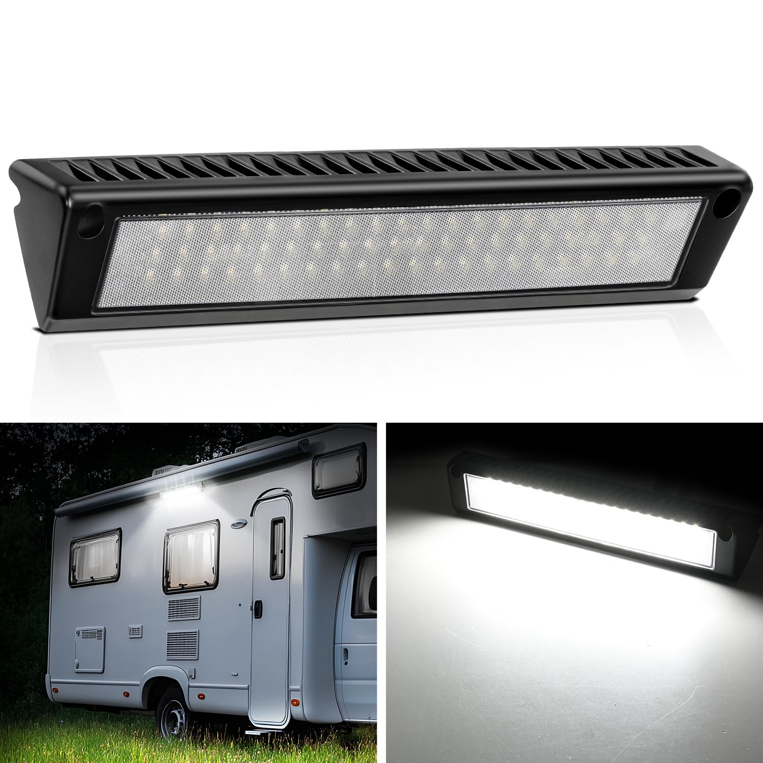 Nilight RV Exterior Porch Light 13 Inch LED Black Aluminum Housing 12V/24V Model RV-709BW White Light