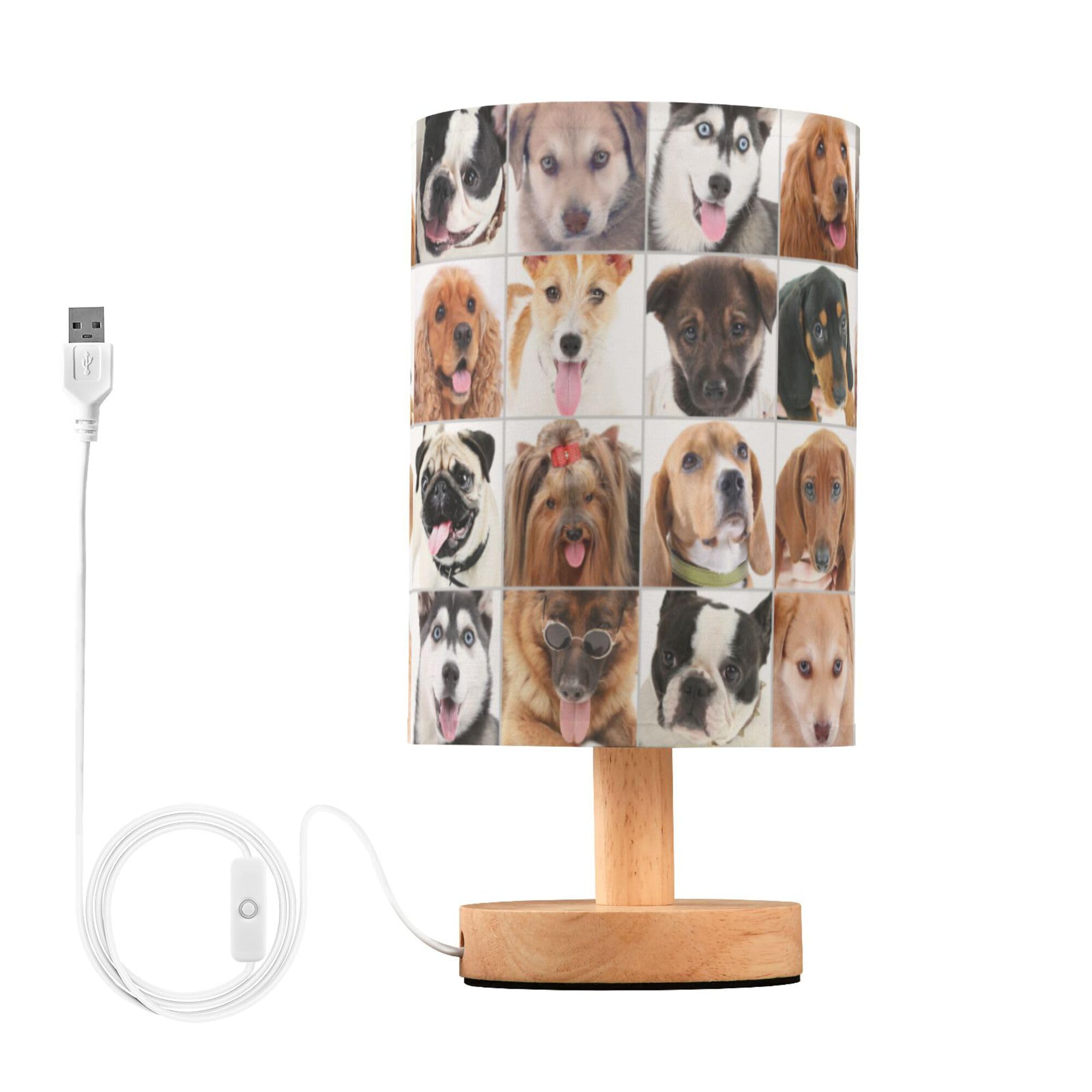 YYZZH Table Lamp Husky Pug Dachshund Poodle French Bulldog Golden Retriever Dog Nightstand Lamp with Wood Base Fabric Lamp Shade