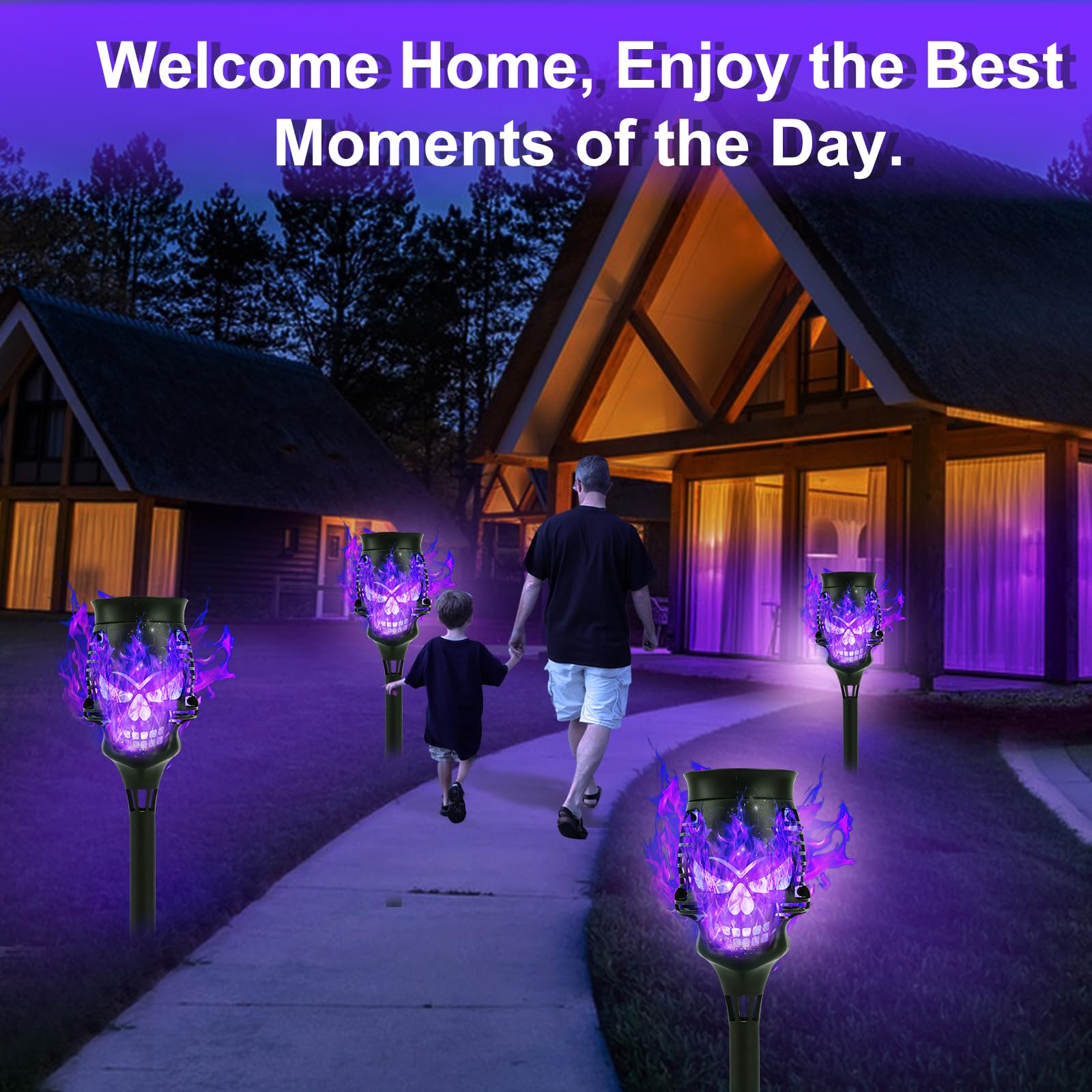 Oalysam Spooky Skulls Solar Torch Lights - 8-Pack Flickering Flame Torches for Enchanting, Waterproof Outdoor Solar Powered Ligh