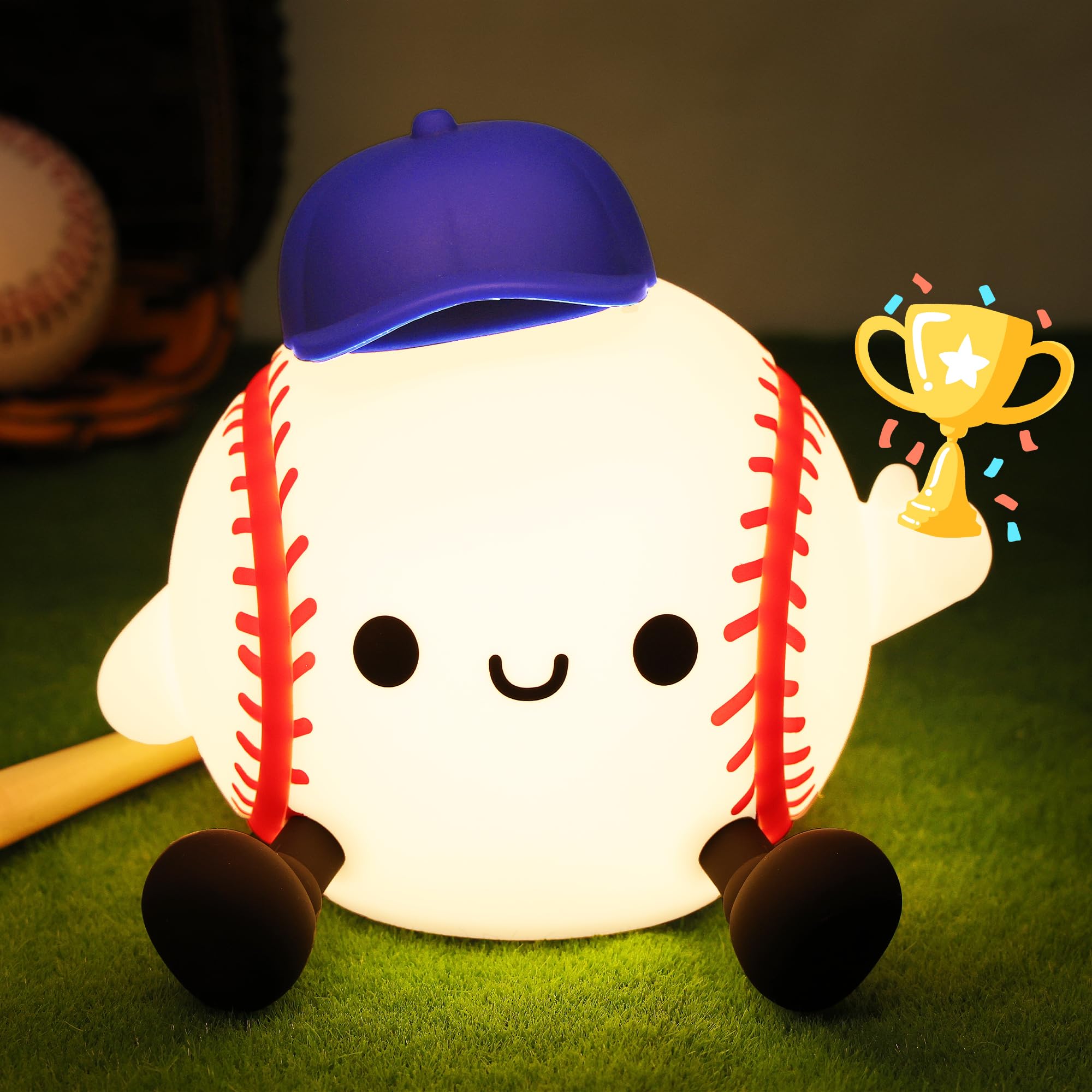 CoolGift Mart Baseball Night Light, Silicone Touch Control Lamp USB Rechargeable with Timer & Brightness Adjustment, Ideal for B