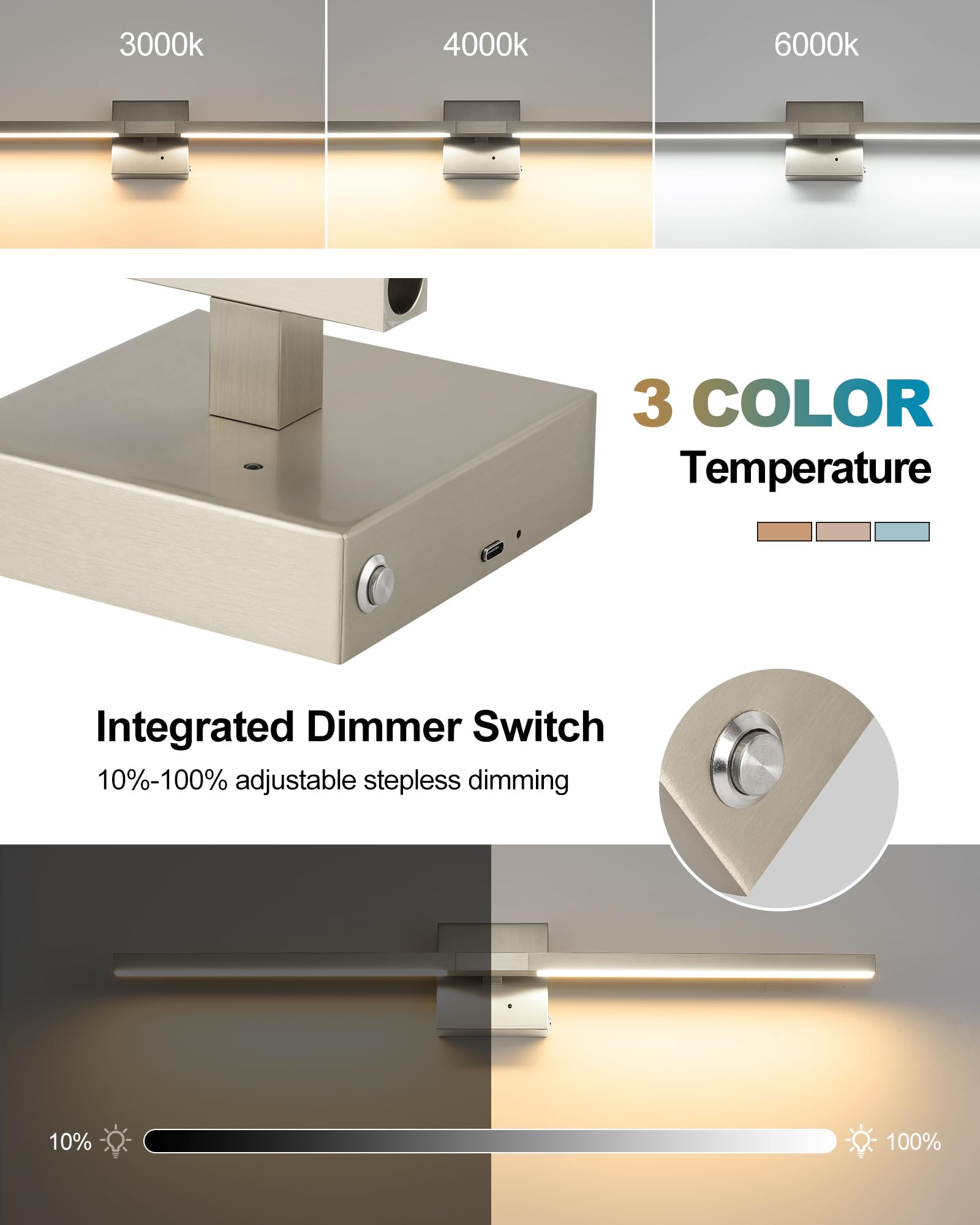 32 Inch Rechargeable Battery Operated Wall Sconce Set of Two, Wireless 3000K/4500K/6000K Dimmable Timer, Remote Touch Control US