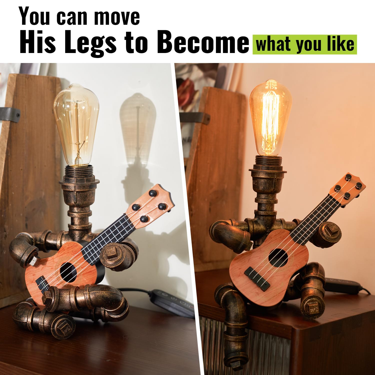 Lovefindahome Vintage Industrial Robot Guitar Table Lamp with Bulb - Remote Control,Timer,Dimmable - Cool Gifts for Music Lovers