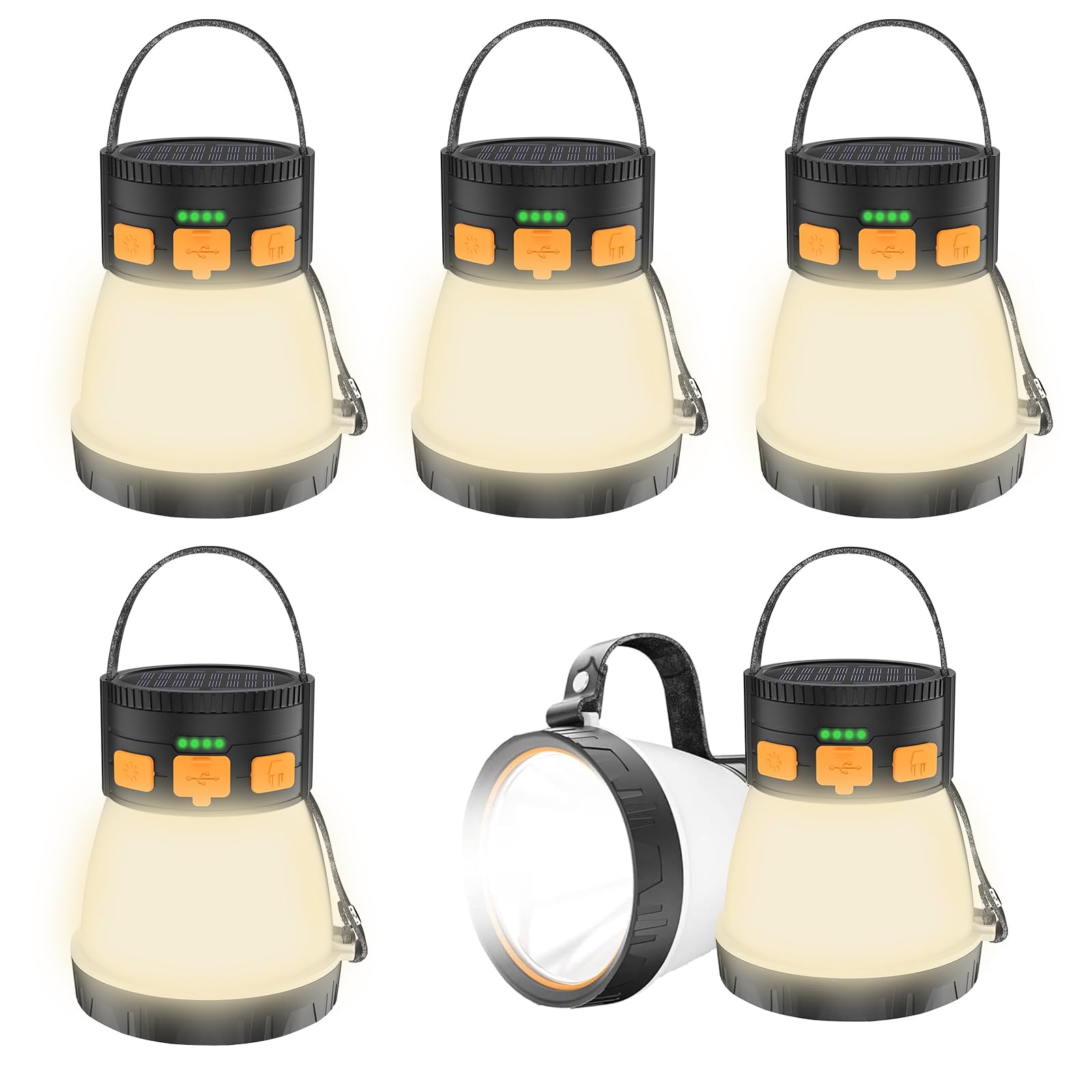 iToncs 6 Pack LED Camping Lantern 1500 Lumens Rechargeable Waterproof 8 Light Modes Orange&Black YF010-6