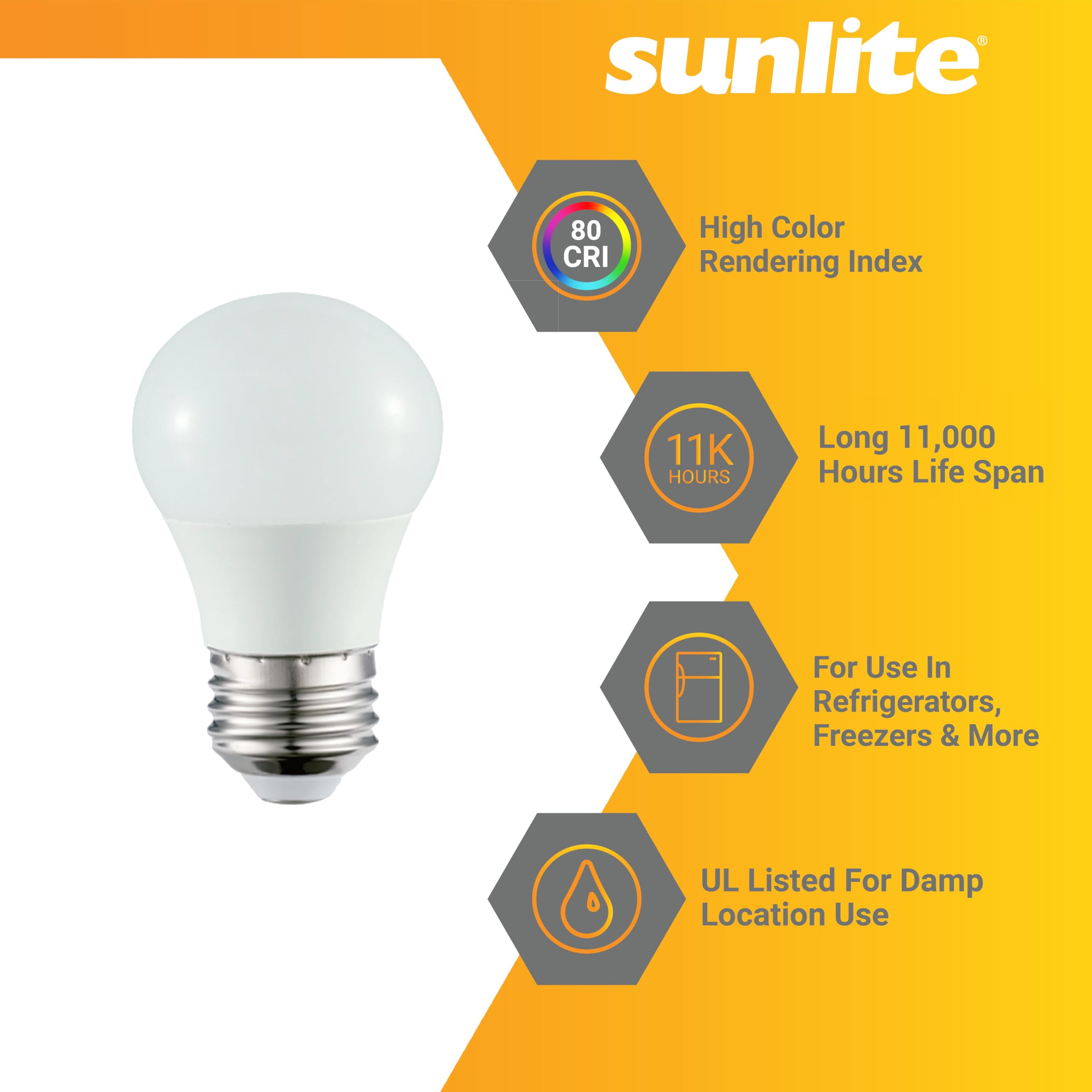 Sunlite Led A15 Refrigerator Light Bulb, 6 Watts (40W Equivalent), 450 Lumens, Medium Base (E26), Dimmable, Frosted Finish, Ul L