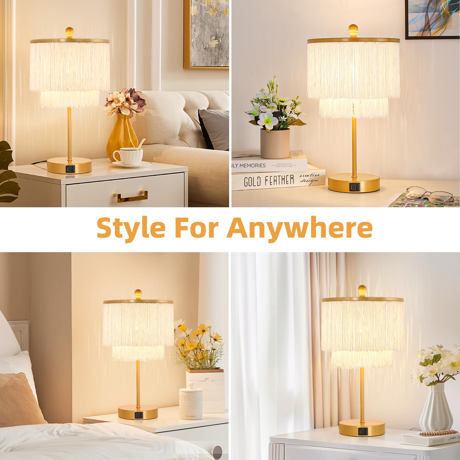 Lovlast Bedside Lamps Set of 2, 3-Way Dimmable Touch with USB Port, White, Model T4564-A