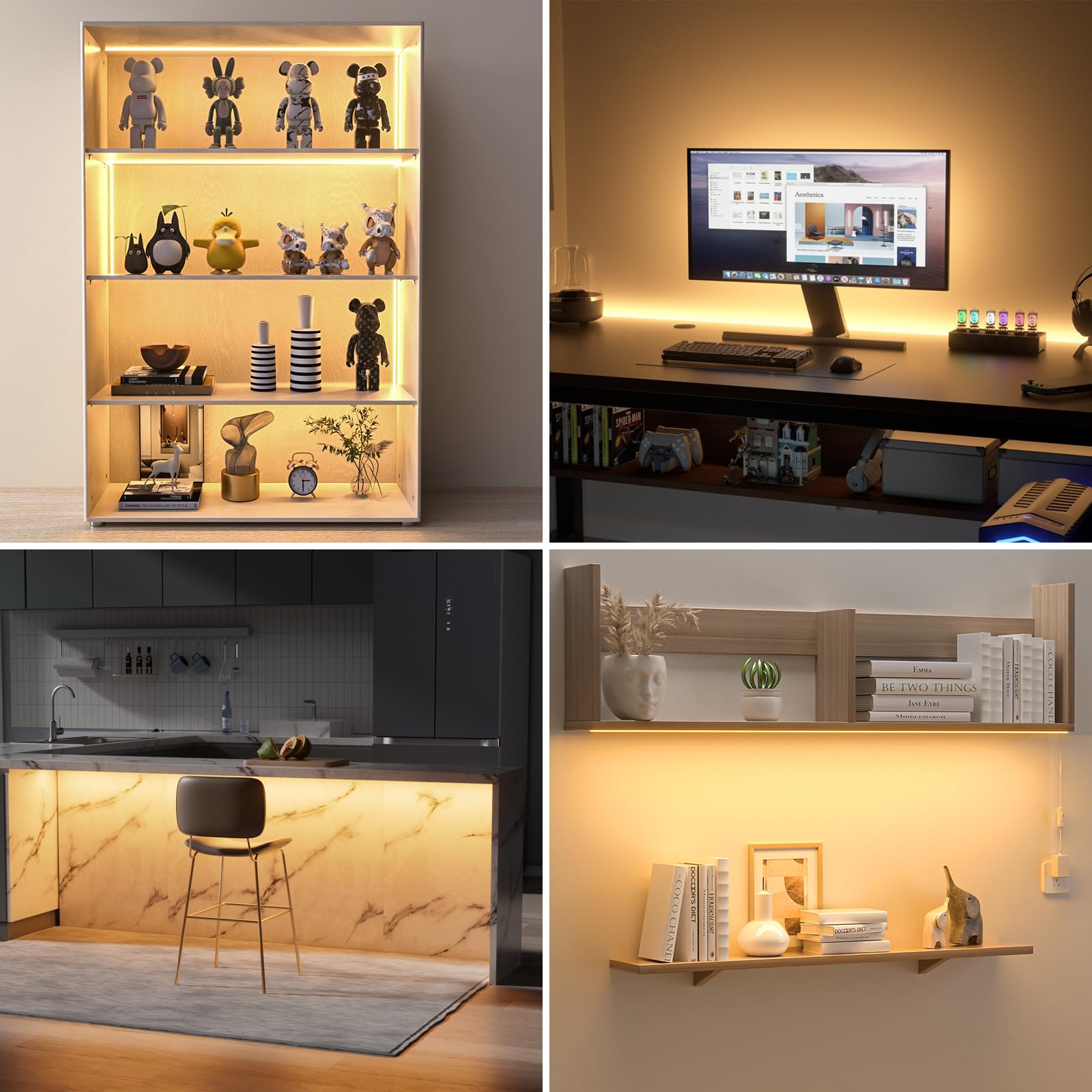 Wobane Under Cabinet Lights,Flexible Cob Led Strip Light,Under Counter Lights For Kitchen,Mirror, Ceiling,Room,Tv,Shelf,Closet,E