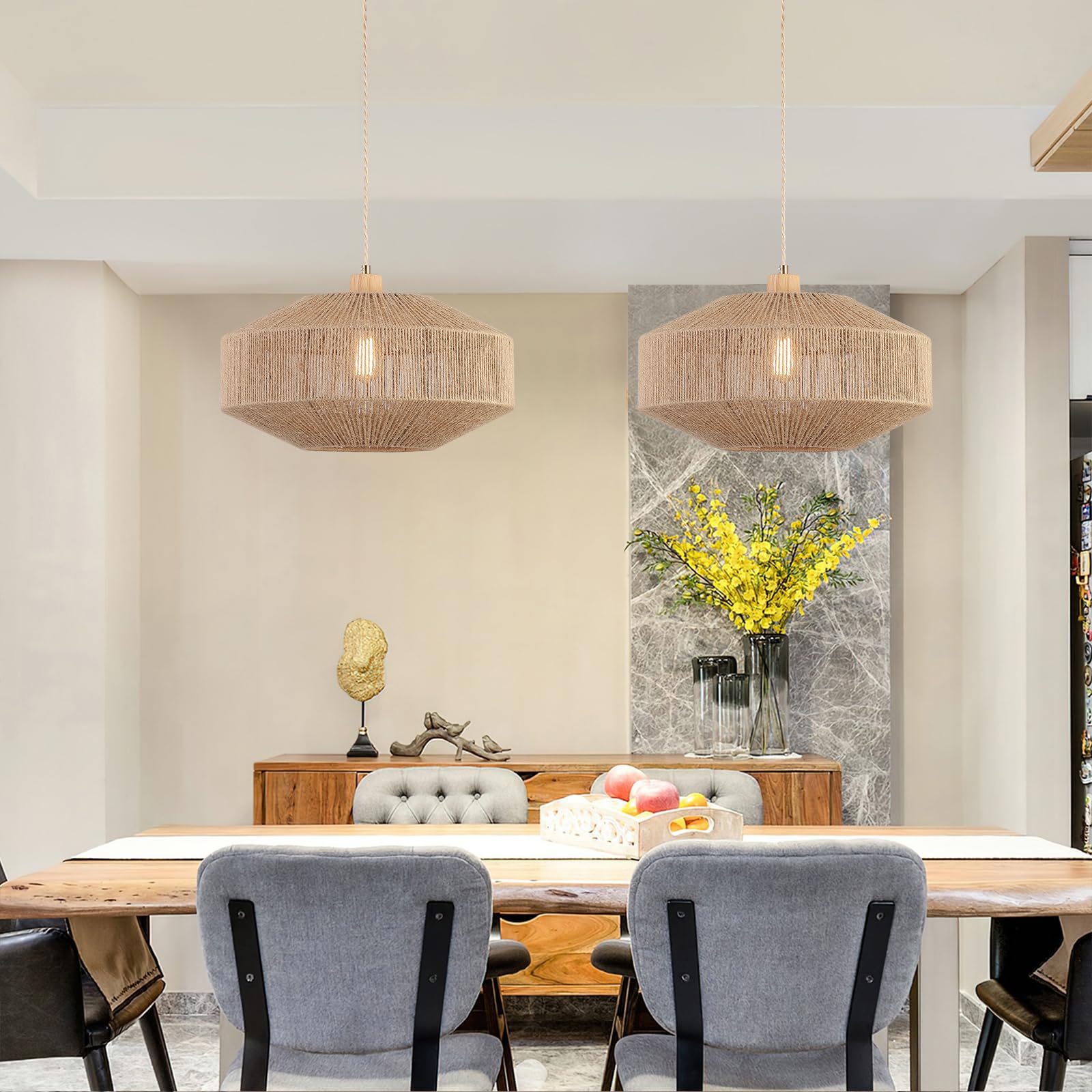 Hchunqjor Coastal Large Woven Plug-In Pendant Light, Dimmable Hemp Rope Lamp For Home Decor