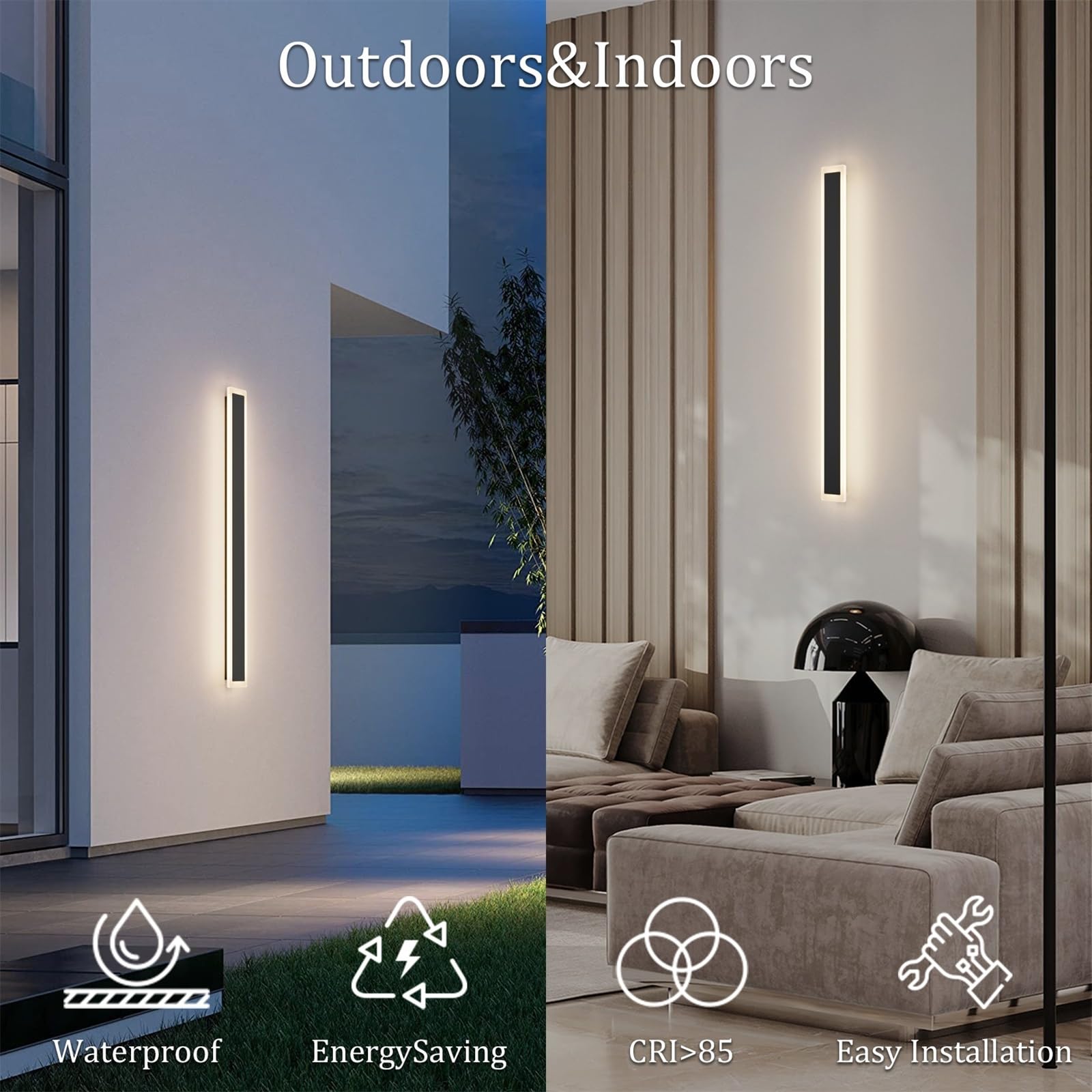 Coinmit 2 Pack 39.4Inch Long Outdoor Lights 4000K Dimmable Exterior Wall Mount Lighting Linear Outdoor Light Ip65 Waterproof For