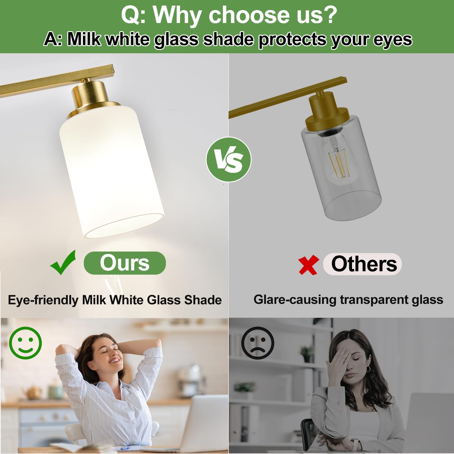 MOKATNG 4-Light Bathroom Vanity Light Fixture, Brushed Gold with Milky White Shades, Model YX-053