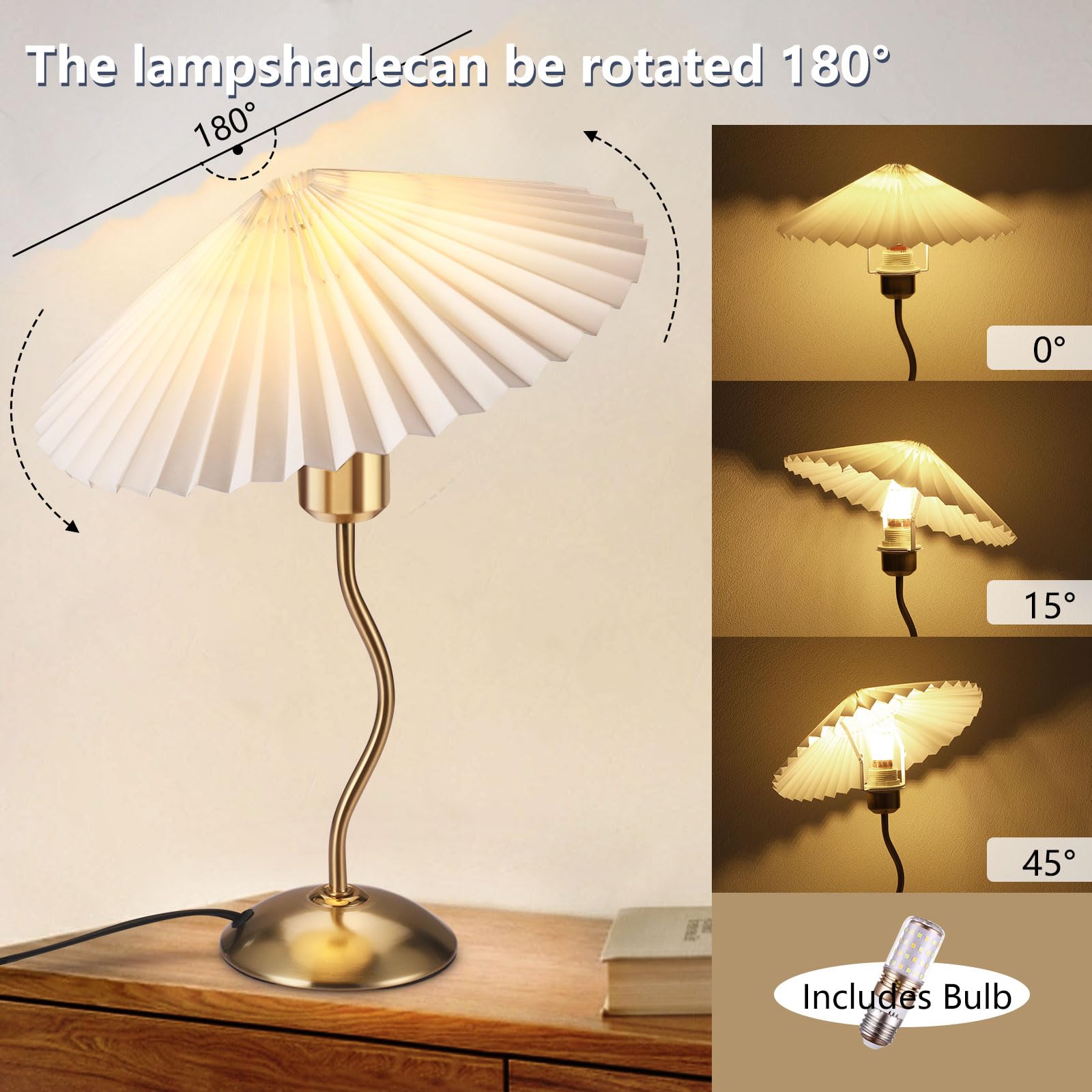 Small Pleated Table Lamp, Bedside Table Lamp For Bedroom, Night Stand Light Lamp With Fabric Shade, Morden Mini Lamp, Decor Desk