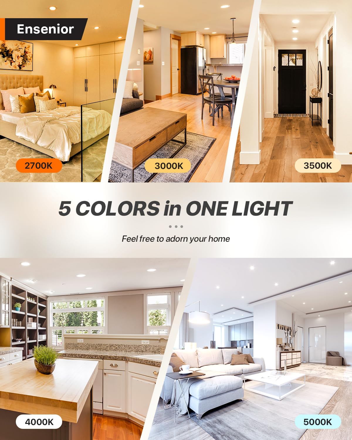 Ensenior 12 Pack 4 Inch Led Recessed Ceiling Light, Dimmable, 2700K-5000K 5Cct, 7.9W Eqv 65W, Ultra-Thin Canless Wafer Lights, 650Lm High Brightness - Fcc&Etl&Ic