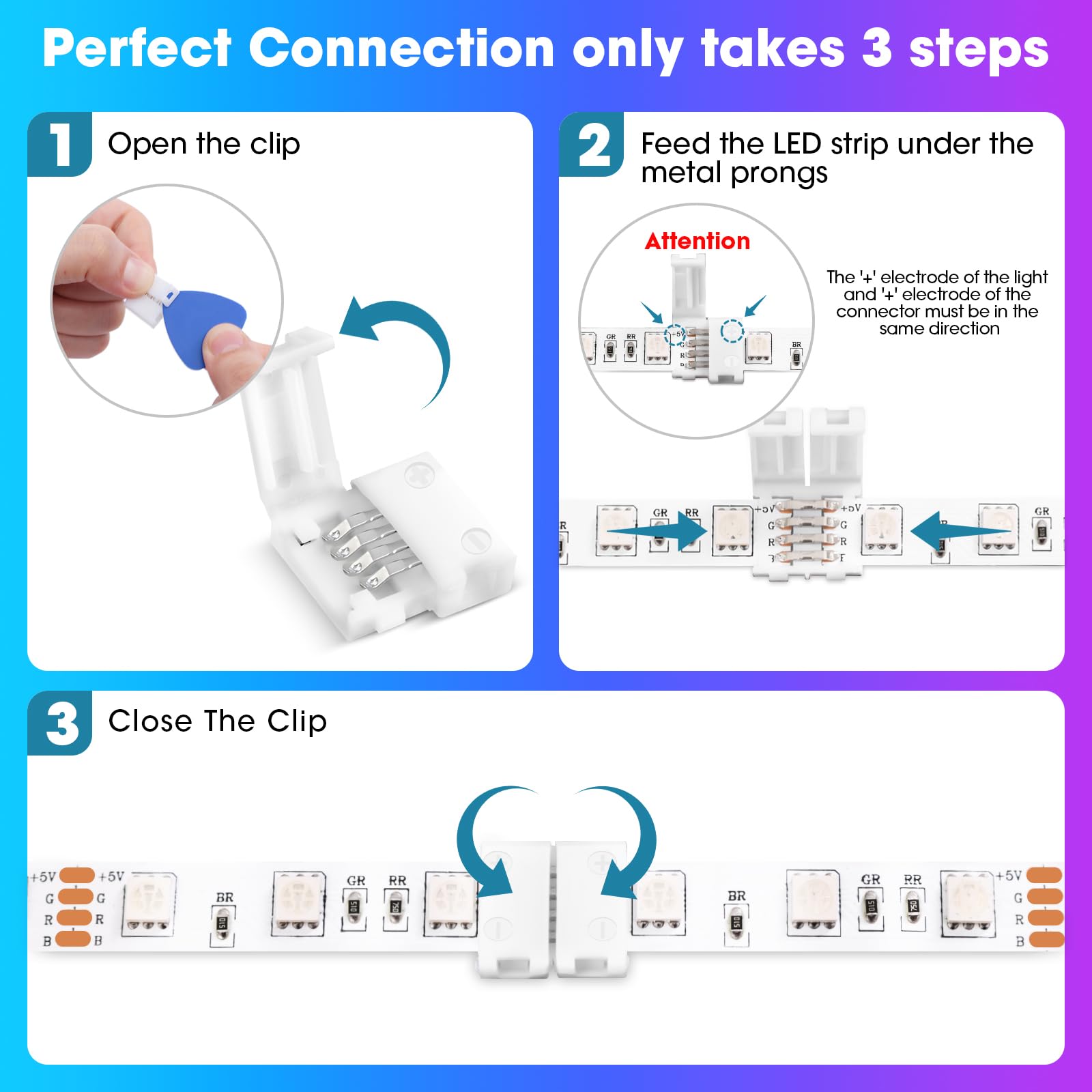 Wenhsin 10-Packs 4-Pin Led Connectors For Led Strip Lights 8Mm Width Unwired Gapless Solderless Adapter Extension