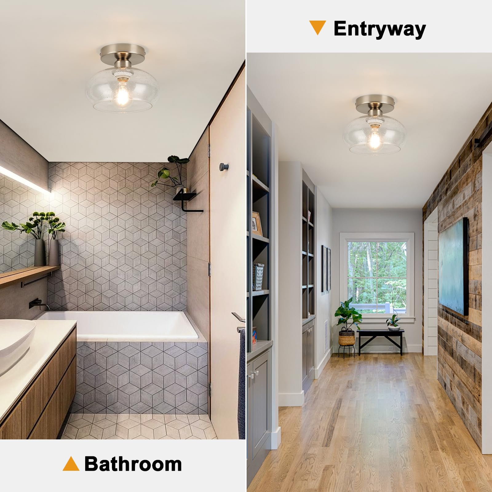 Wilon Modern Semi Flush Mount Ceiling Light - Industrial Ceiling Light Fixture With Glass Shade Kitchen Light Fixtures Mini Ceil