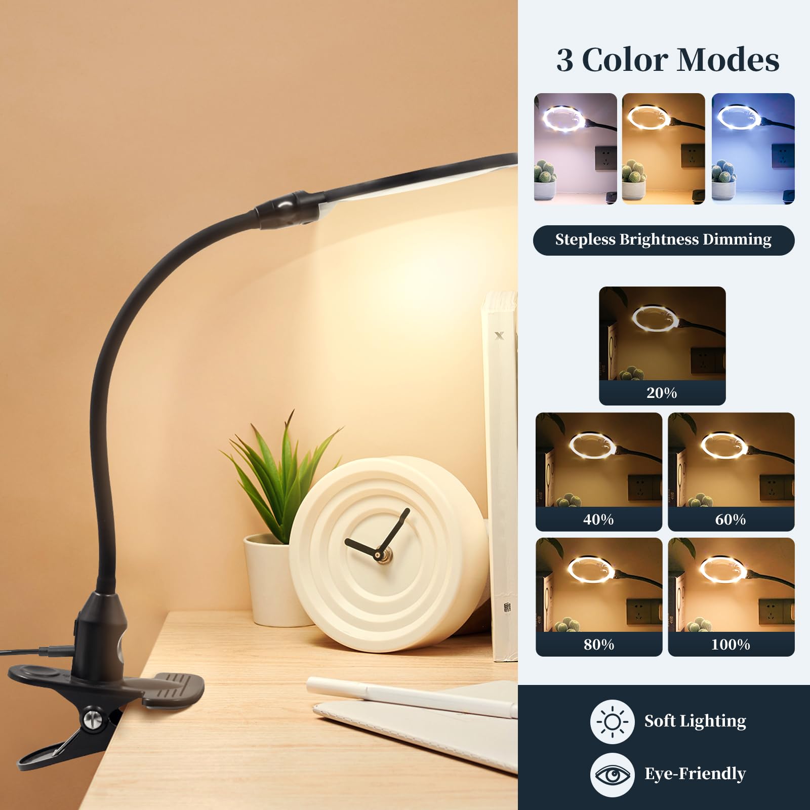 Hulboer 30X Magnifying Glass With Light And Clamp, 5.9 Inch Large Magnifier Lamp, 3 Color Modes Dimmable, Hands-Free Flexible Go