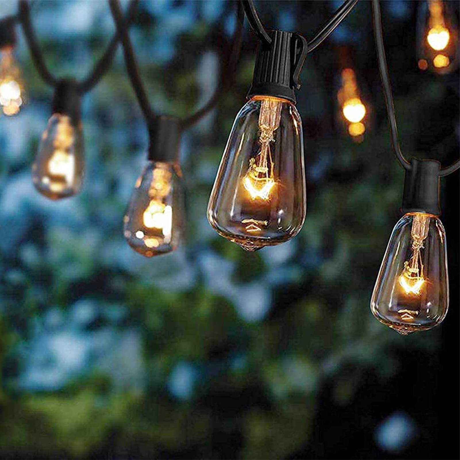 Abeja ST38 String Lights with 10 Vintage Bulbs, E12 Socket, UL Listed, 10Ft, Black