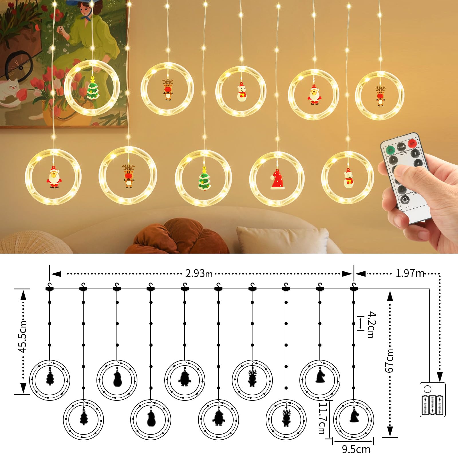 Christmas Decorations Lights Indoor/Outdoor,5M/16FT Waterproof 120LED Christmas Lights with Remote,Christmas Tree Lights with 8