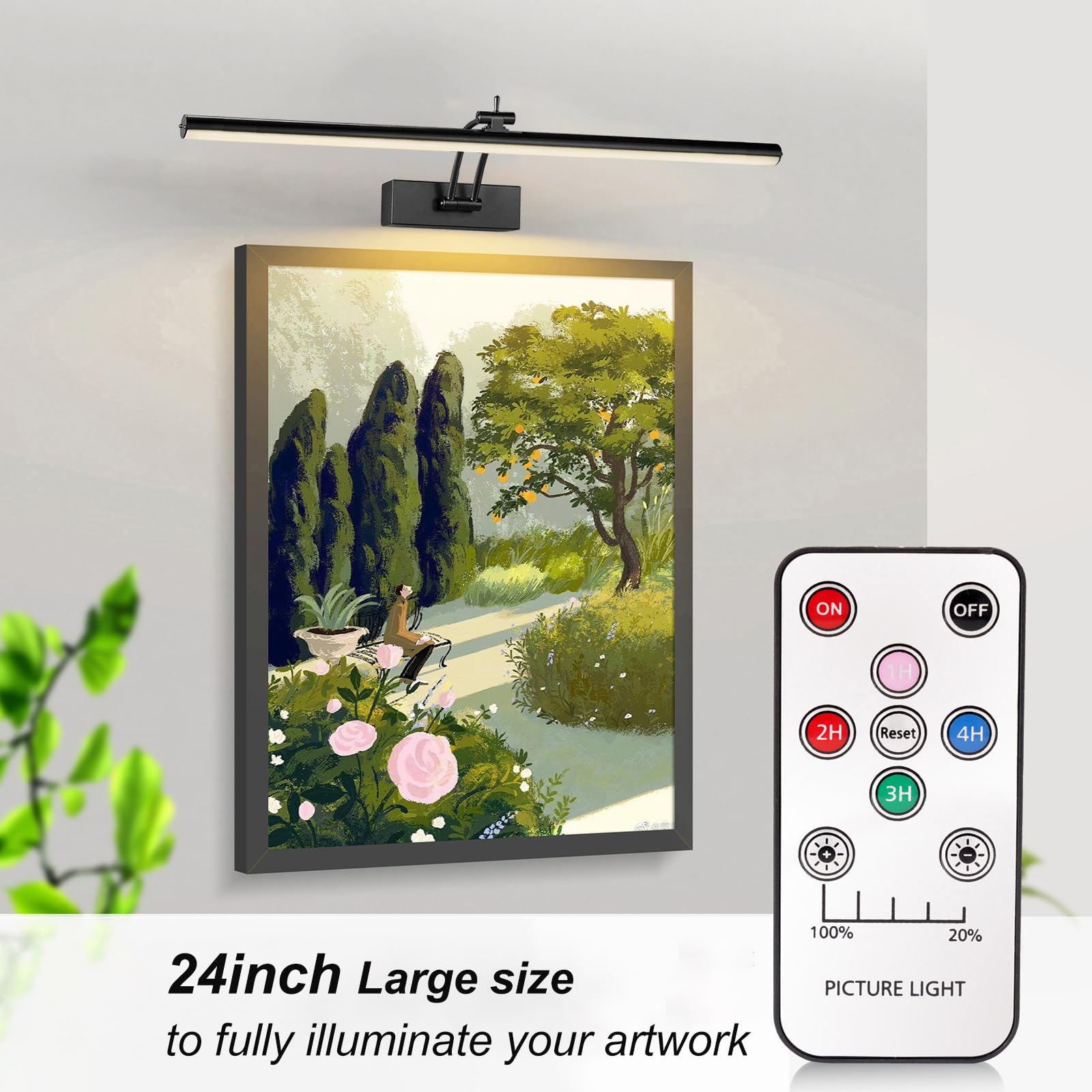 Yuichoy 2 Pack 24 Inch Picture Light Battery Operated For Wall, Wireless Display Art Lighting For Painting With Remote, Dimmable
