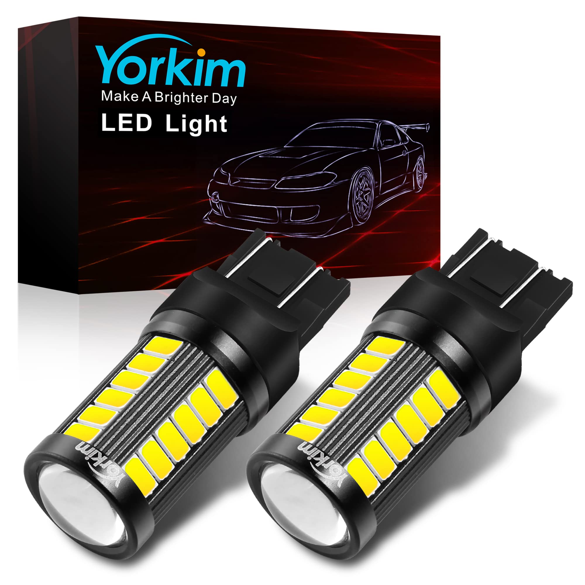 Yorkim 7440 LED Bulb, Bright White, T20/7443/7441/7444, Aluminum, Pack of 2, Classic Size