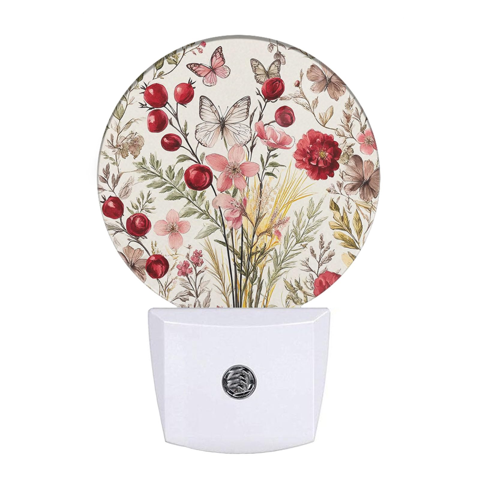 EKOBLA Vintage Flower Butterfly Night Light Floral Plug into Wall with Dusk to Dawn Light Sensors, Warm Nightlights for Bedroom,