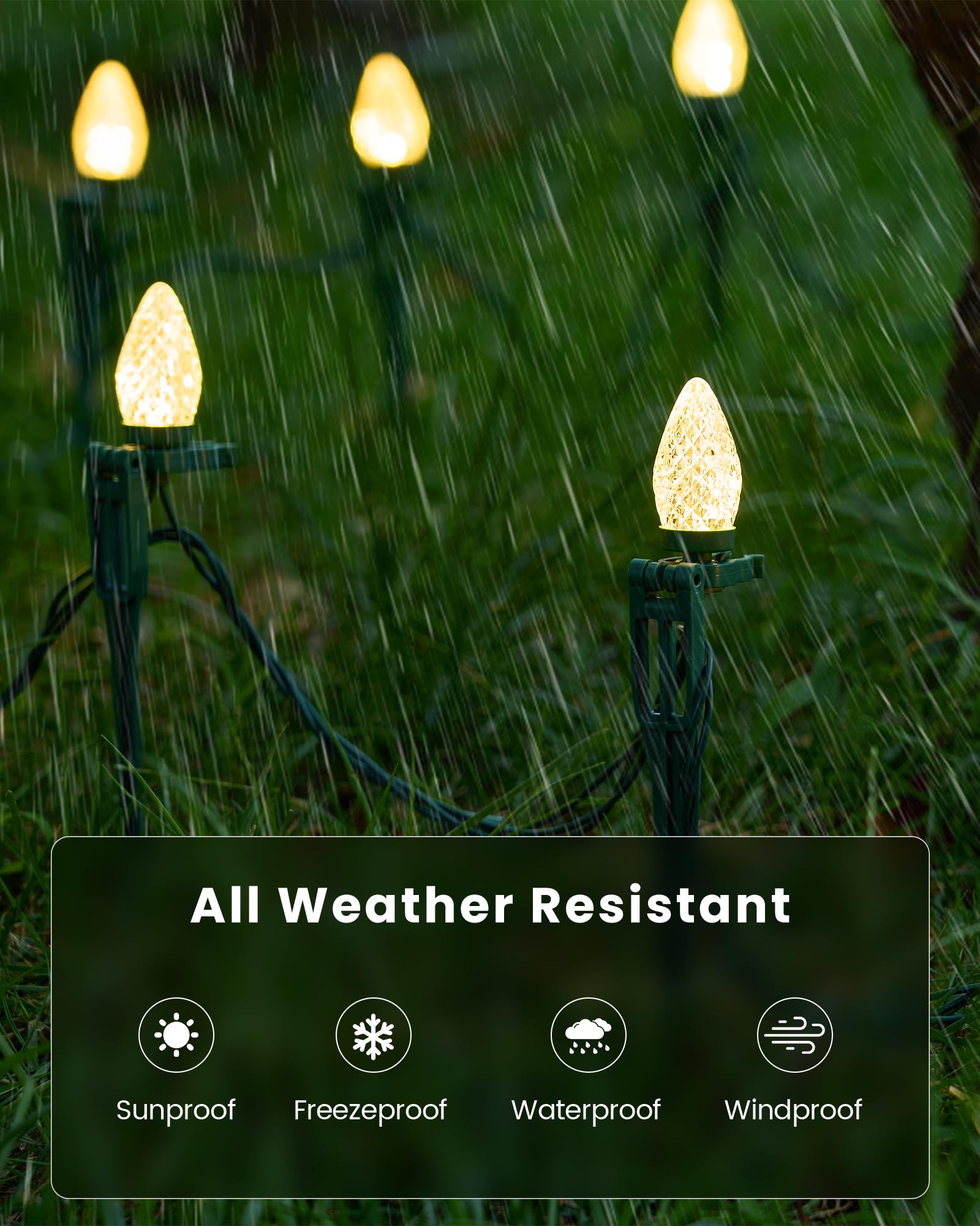 Suraielec C9 Christmas Pathway Lights, Walkway Christmas Lights With Warm Bulbs, Total 50 Ft 50 Led, Extendable String Lights Fo