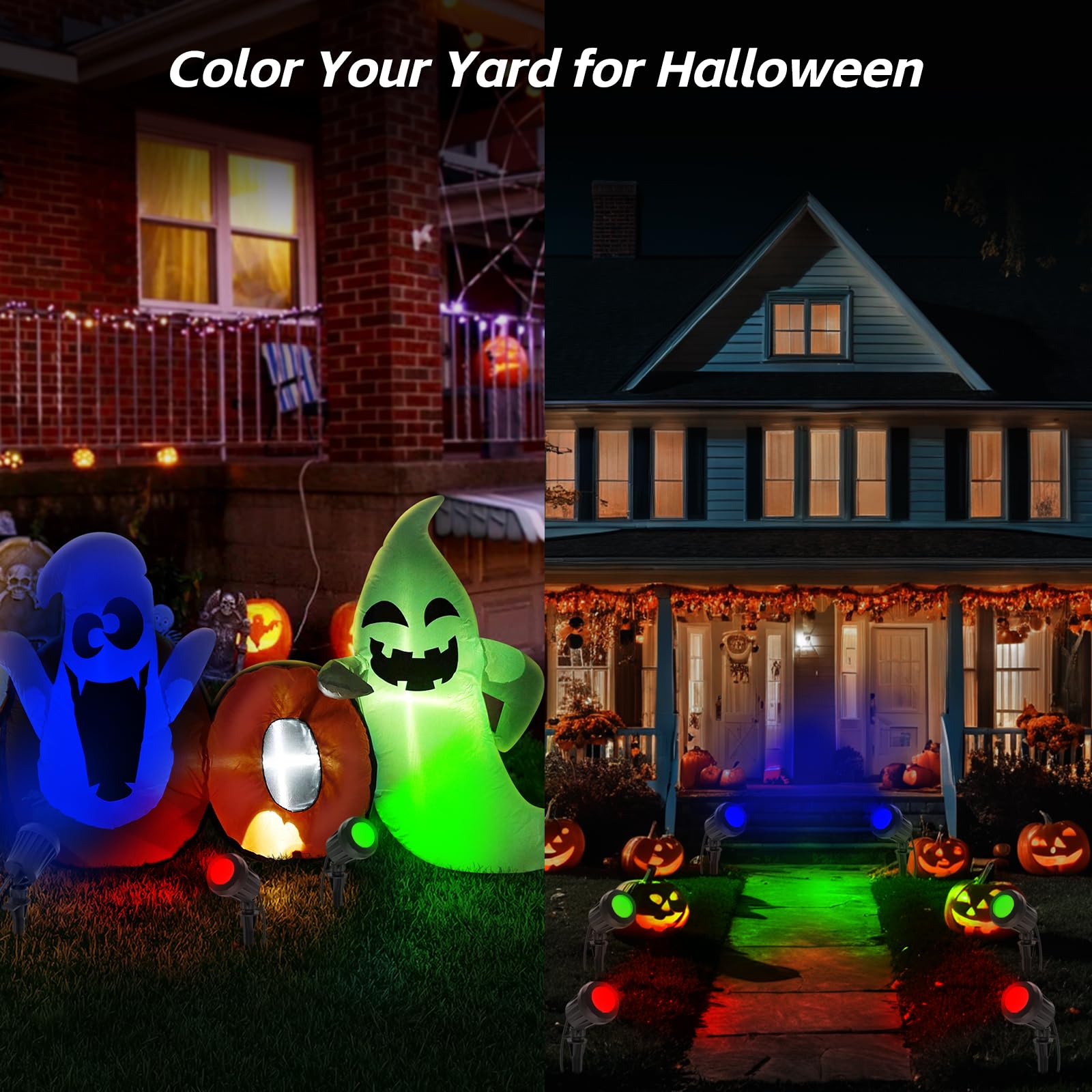 Holeva Halloween & Christmas Outdoor Spotlight  6500K Cool White Led Landscape Lighting With 4 Lenses (Rgb Purple)  Ip67 Waterproof  120V Plug-In For Yard  Garden Tree Holiday Decor(4 Pack  Black)