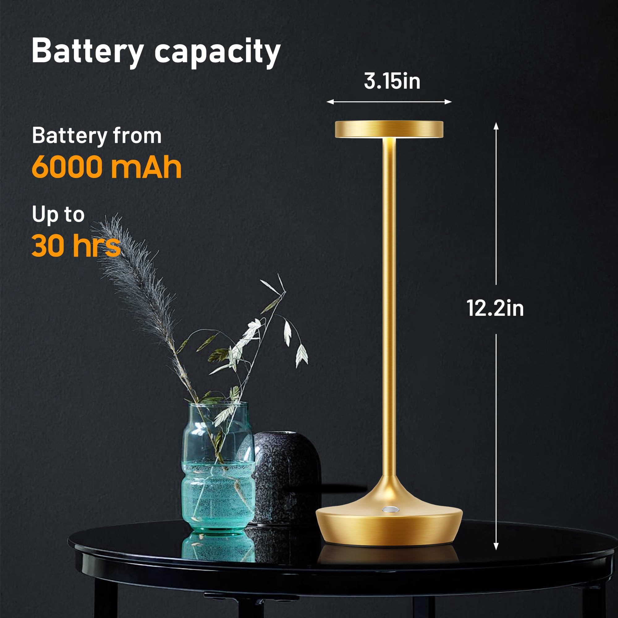 Willdoak Cordless Rechargeable Table Lamp - 6000Mah Led, Touch Dimmable, Waterproof, 2 Gold