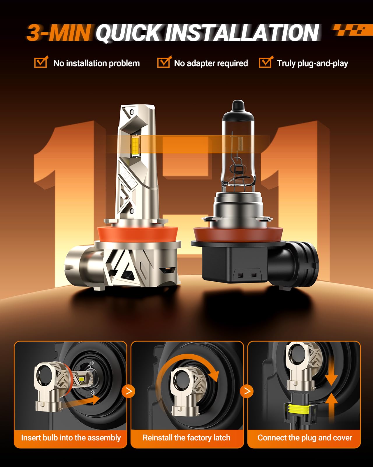 Sealight 9005 H11 ?????? Bulbs Combo  96 000Lm Ultra-1000% Brighter 32Pcs Lighting Chips  6500K White Hb3 H8 Combo  Ip68 80 000Hrs+ Lifespan  Plug N Play  Pack Of 4