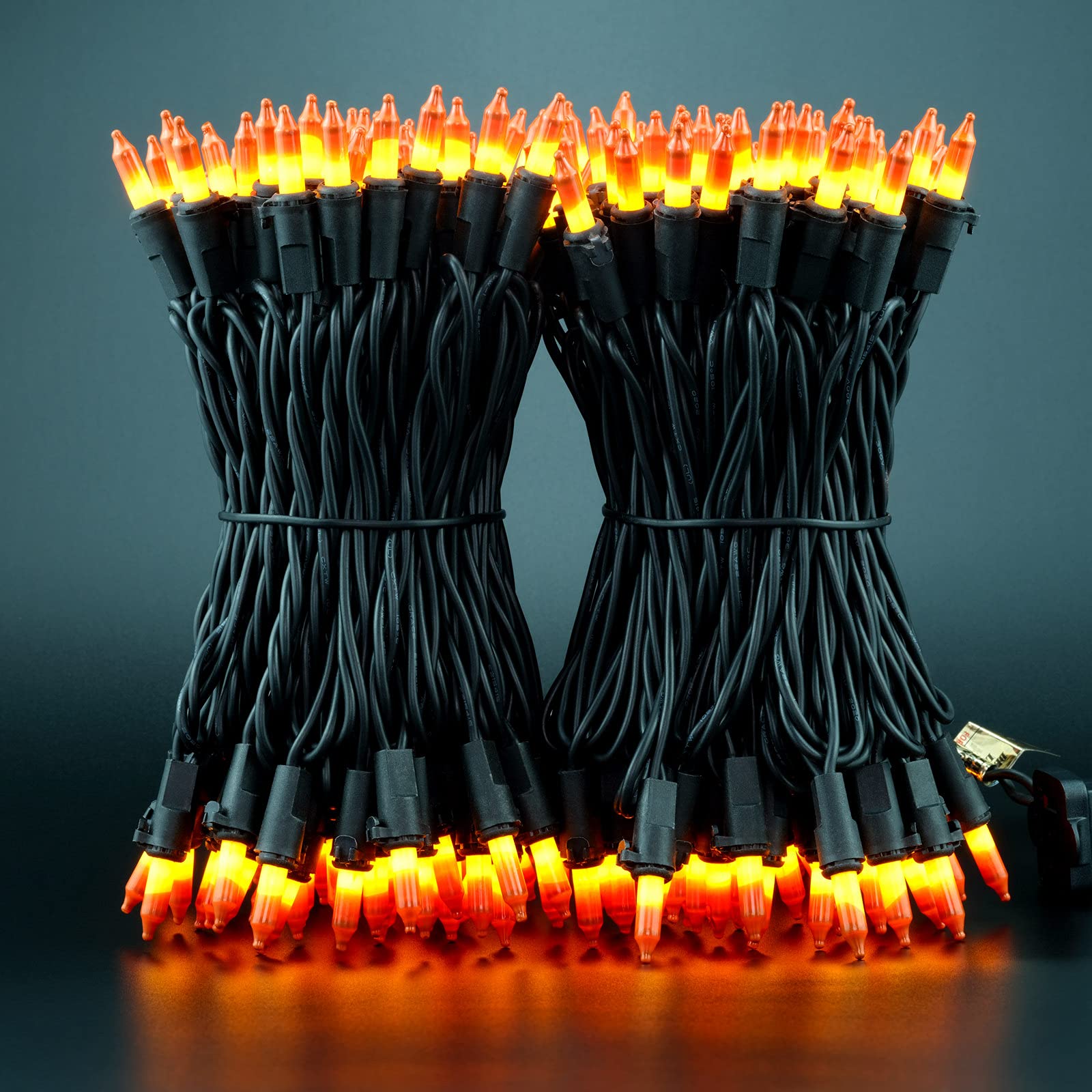 Yuletime Candy Corn String Lights With Black Wire, 66 Feet 200 Count Ul Certified Christmas Light, Pack Of 2 Sets 33 Ft 100 Mini