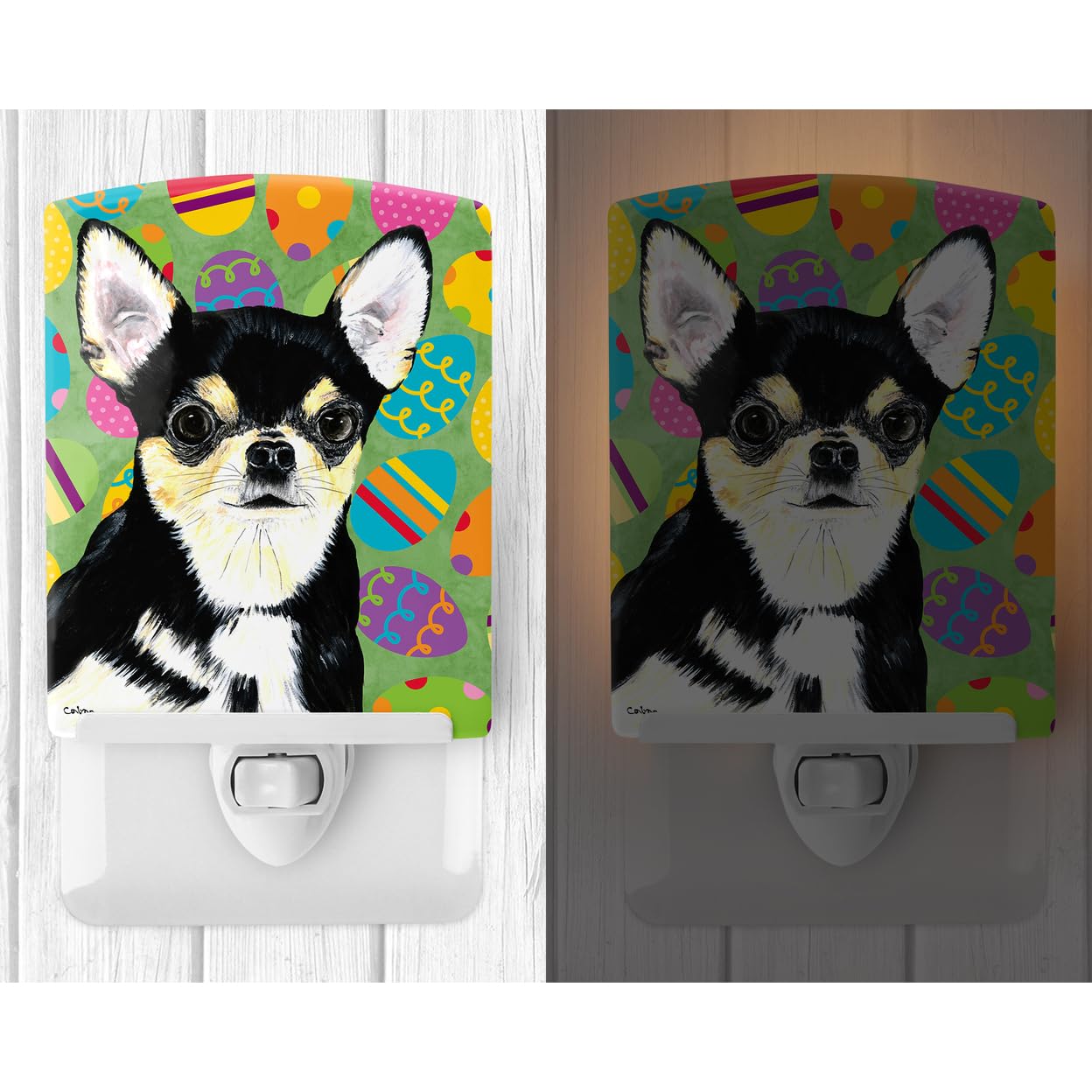 Carolines Treasures Ceramic Night Light, Chihuahua Easter Eggtravaganza, UL-Certified, 6x4x3, Multicolor, Model SC9479CNL
