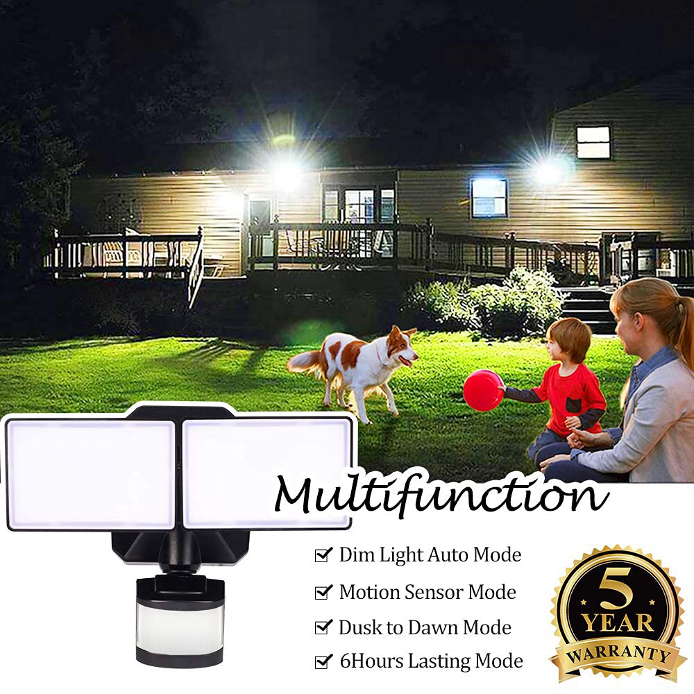 EMANER Motion Sensor Floodlights, 5000K Daylight White, IP65 Waterproof, 2-Pack, Black Fixture, Model 7042-BL