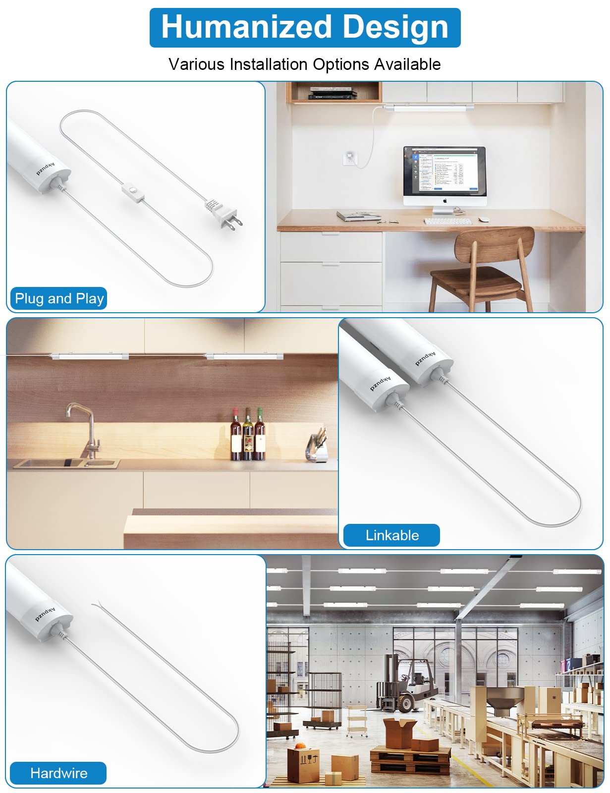 Akpuzd Led Plug In Ceiling Lights, 1.4Ft, Ip66 Waterproof 16W Tube Light With No/Off Switch, 1700Lm Closet Light, 5000K Led Lights For Kitchen, Bathroom, Garage, Vanity...