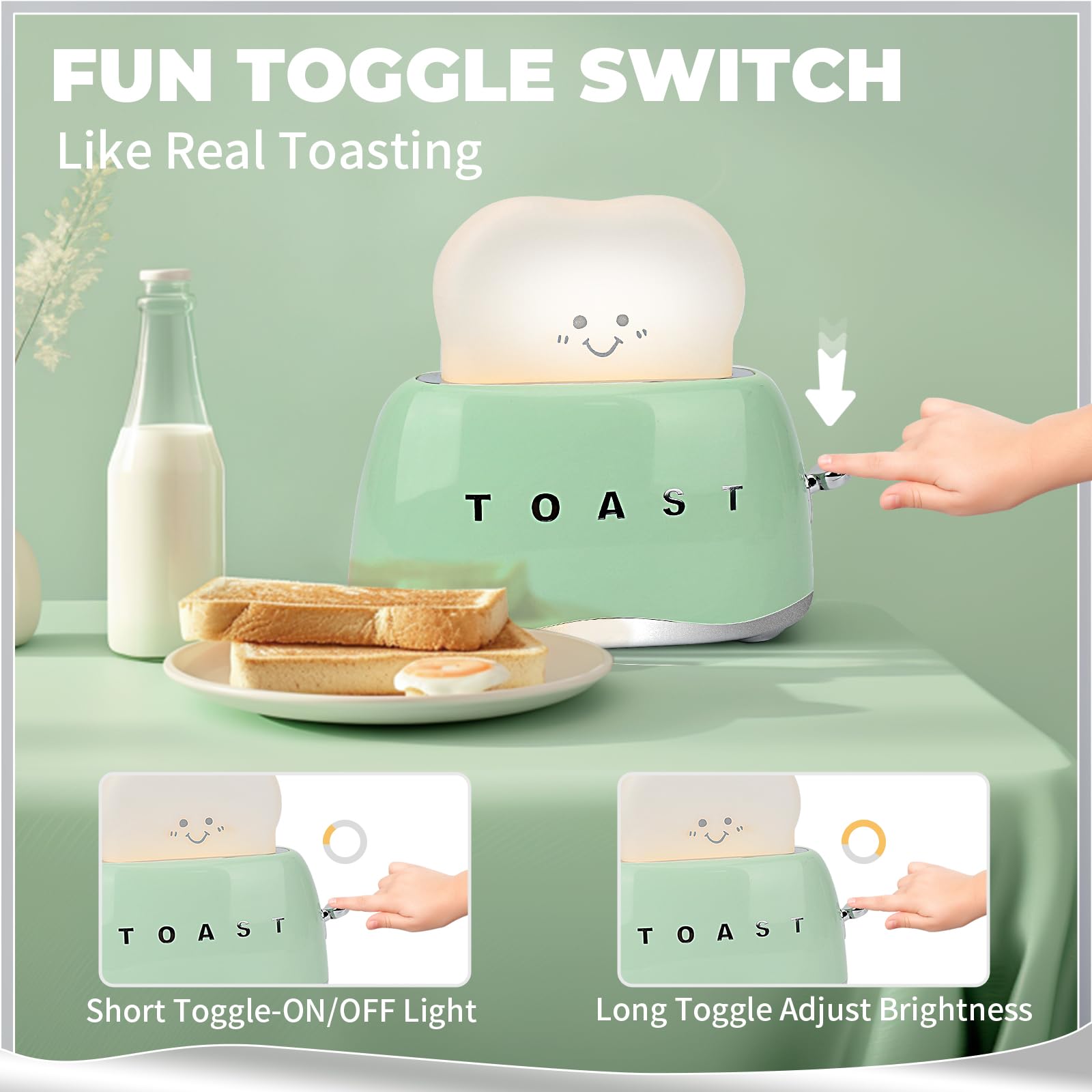 QANYI Retro Toaster Lamp, Rechargeable Desk Light, Small Size, Sage Green