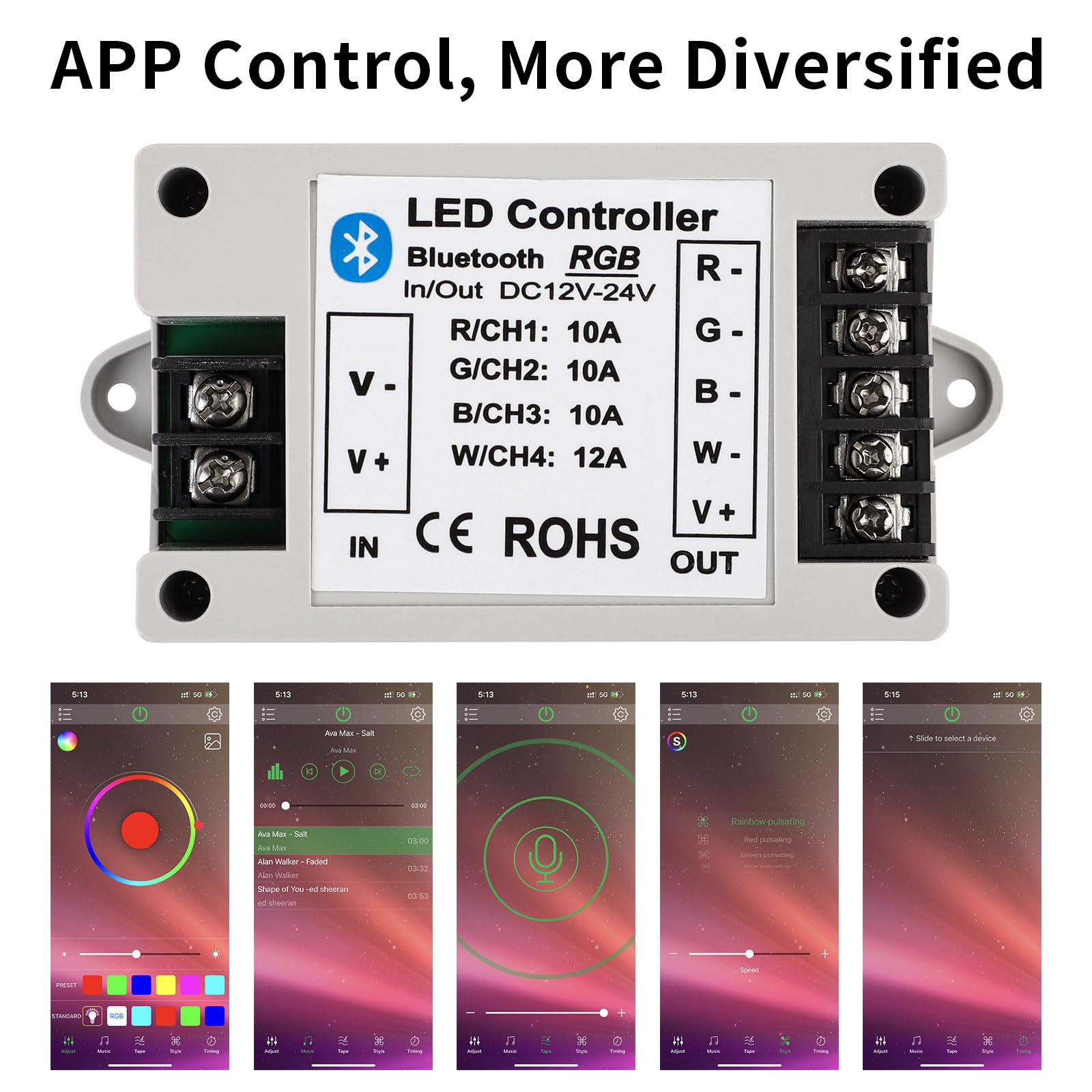 Live4Cool Rgb/Rgbw Led Bluetooth Controller Rgb Led Strip Light Controller Phone App Control For 5050 3528 Rgb Led Strip Lights (Suitable For Ios & Android System)