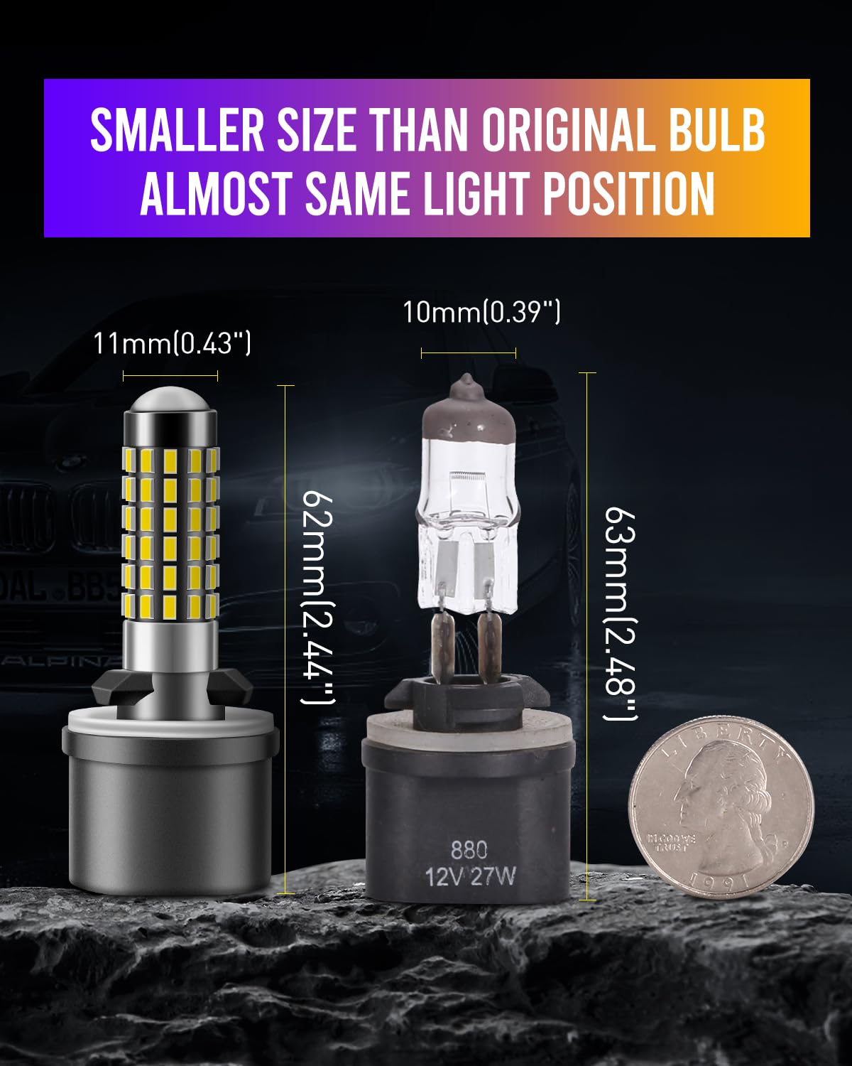 Luyed 880 Led Fog Light Bulb 3000K Amber Yellow 300% Super Brighter 1:1 Mini Size 886 890 892 893 Led Bulb With Projector For Fo
