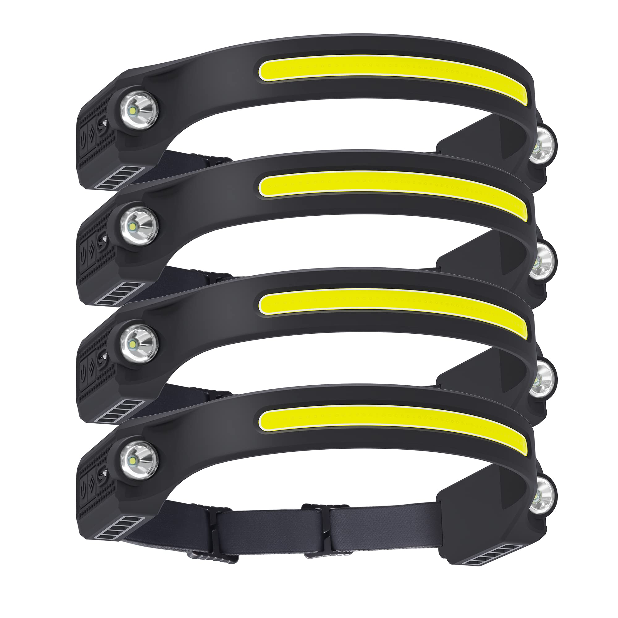 AlpsWolf LED Headlamp, Rechargeable, 2 XPE & COB LEDs, 260° Wide Beam, IPX4 Waterproof, 4 Pack, Model HL001, ABS Material