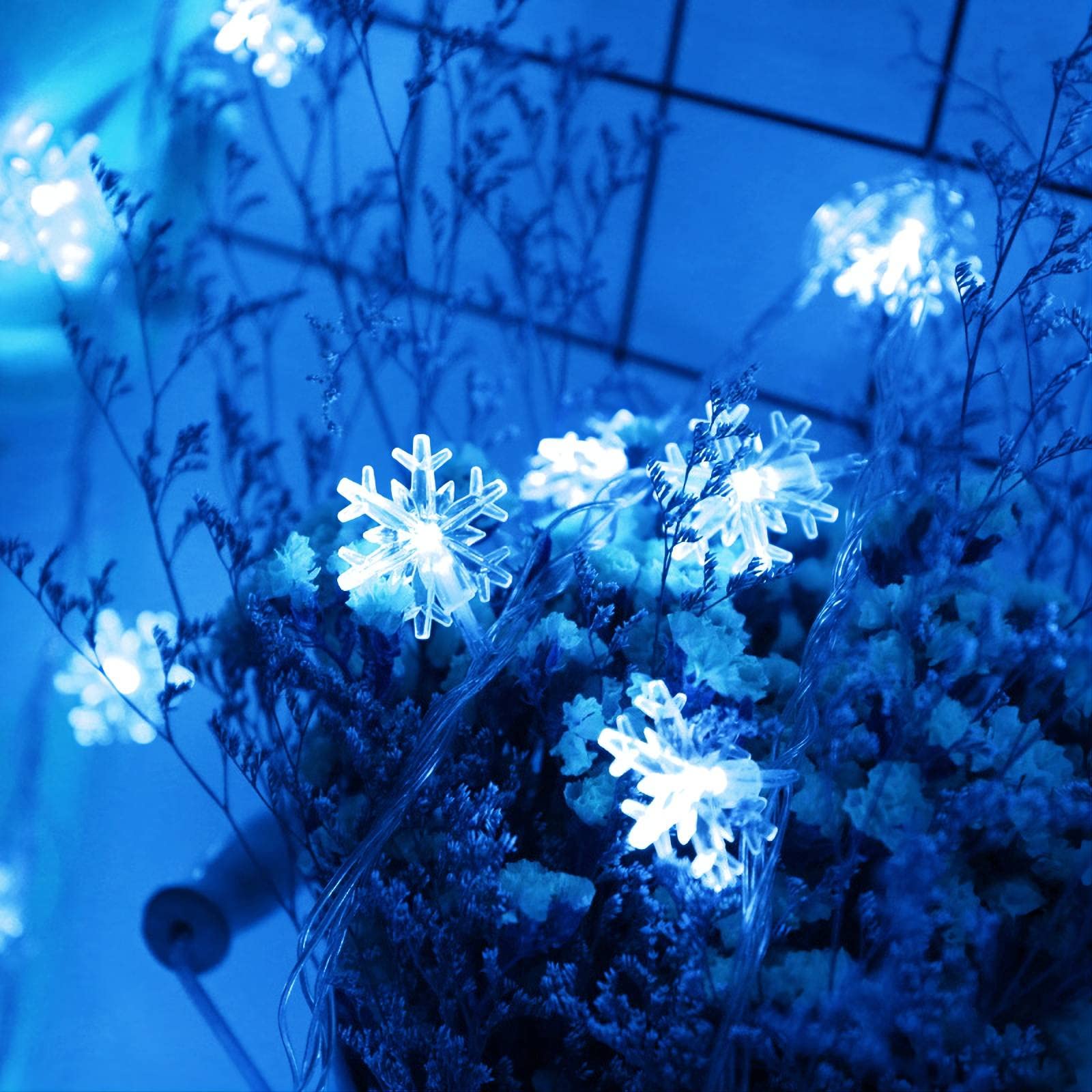 CESOF 20 Ft 40 LED Blue Snowflake String Lights, Battery Operated Fairy Lights for Indoor Outdoor Christmas Decor