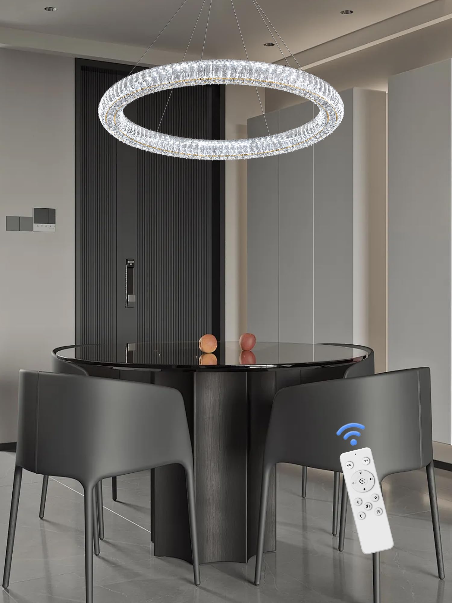 IDEQUY Modern Crystal Chandelier, Dimmable LED 39.4" Gold Pendant Light, Adjustable Round Fixture for Dining and Living Rooms