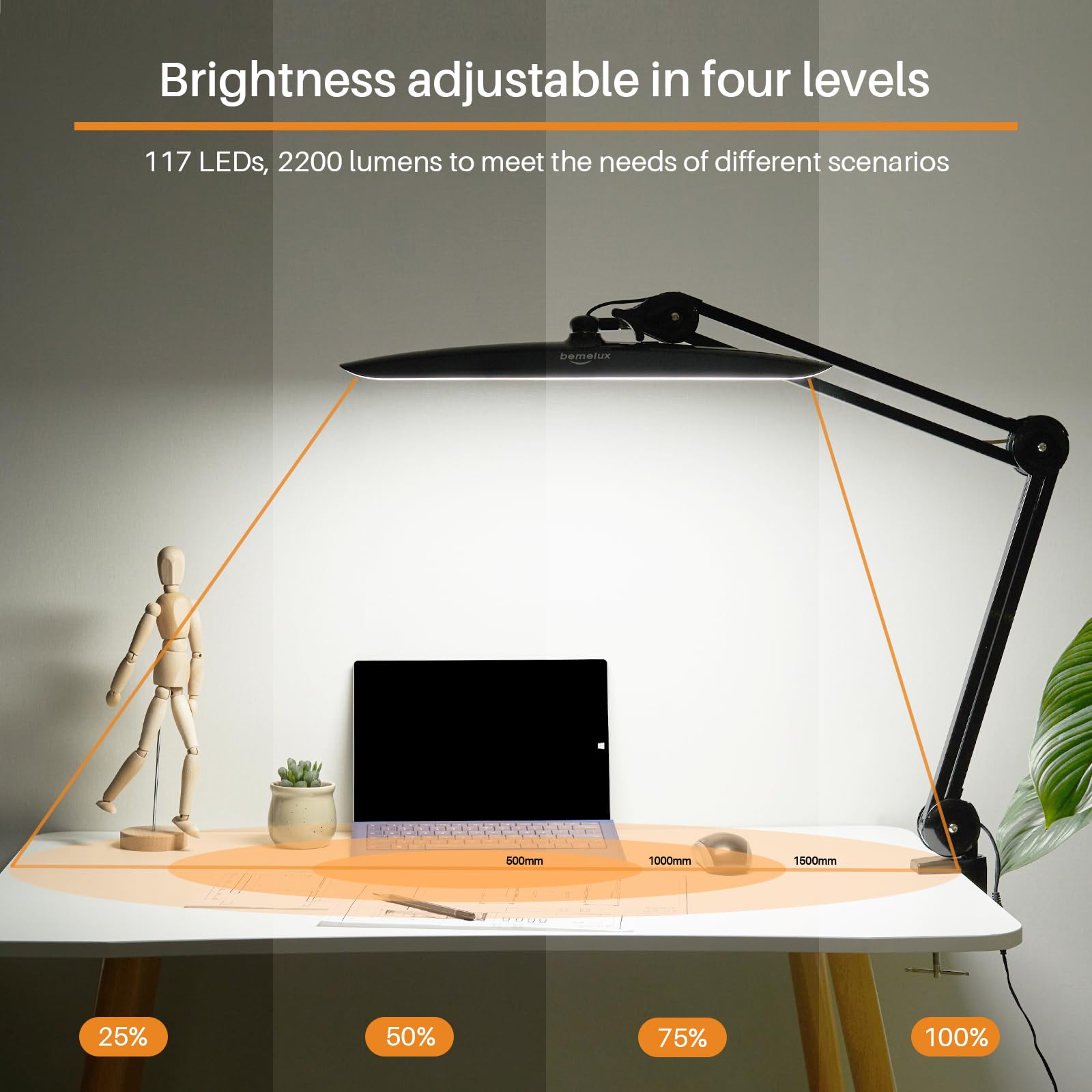 Bemelux Led Desk Lamp With Clamp, Dimming Task Lamp For Reading Desktop Office Workbench Table Architect Sewing Study Home Craft