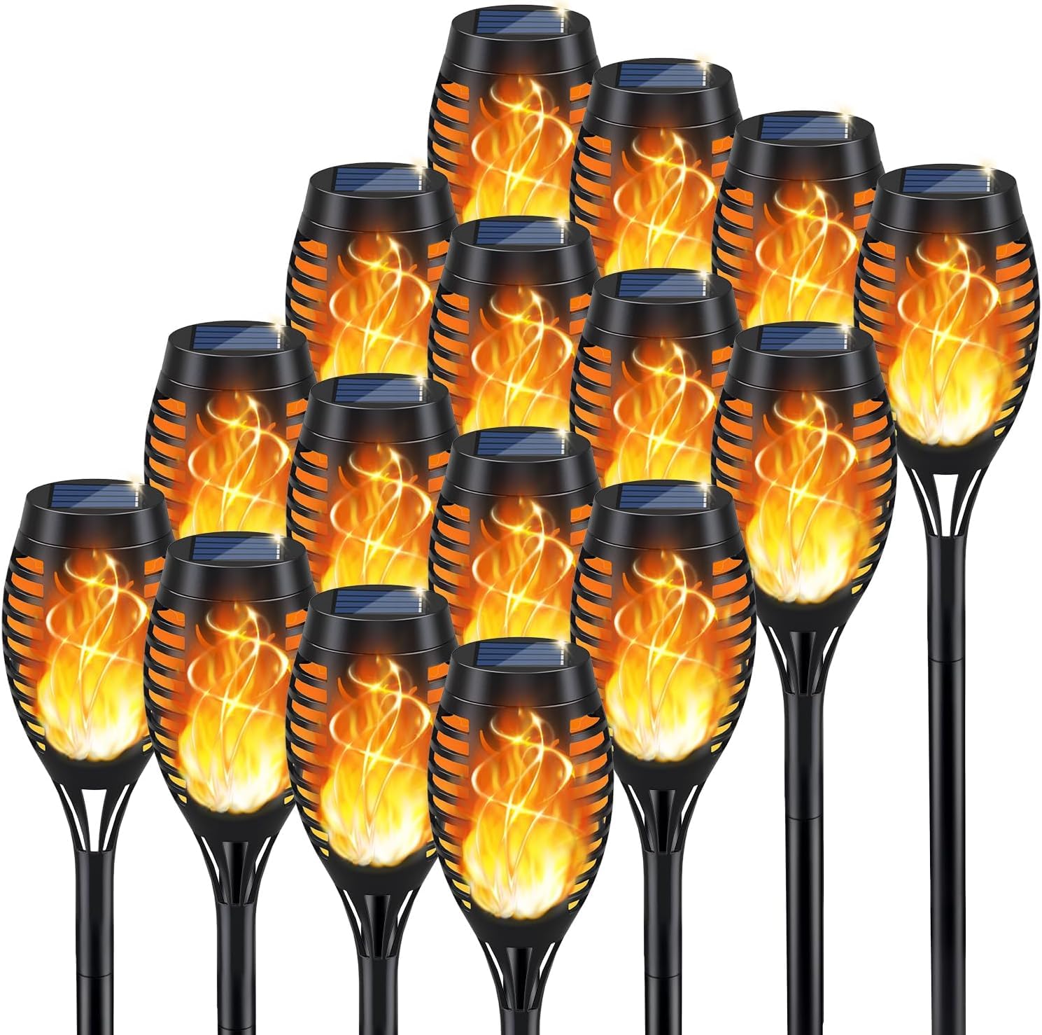 KYEKIO Solar Outdoor Lights, 16Pack Waterproof Flame Torch Lights, Orange Plastic Garden Decor for Christmas and Yard Pathway