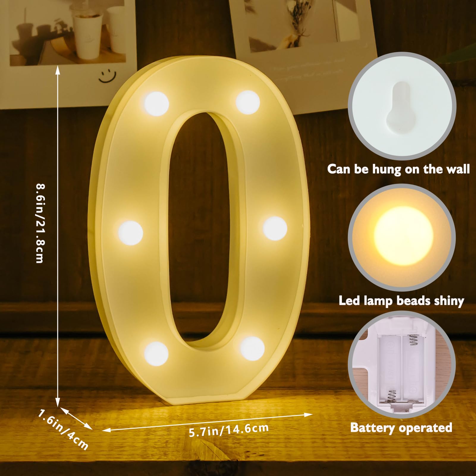 IFDGCTK Light Up Numbers - Decorative LED Lighted Number 0, Warm Light, Acrylic, Battery Powered for Home Decor and Parties