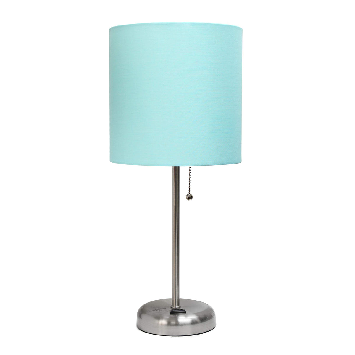 Simple Designs Lt2024-Aqu Brushed Steel Stick Table Desk Lamp With Charging Outlet And Drum Fabric Shade, Aqua