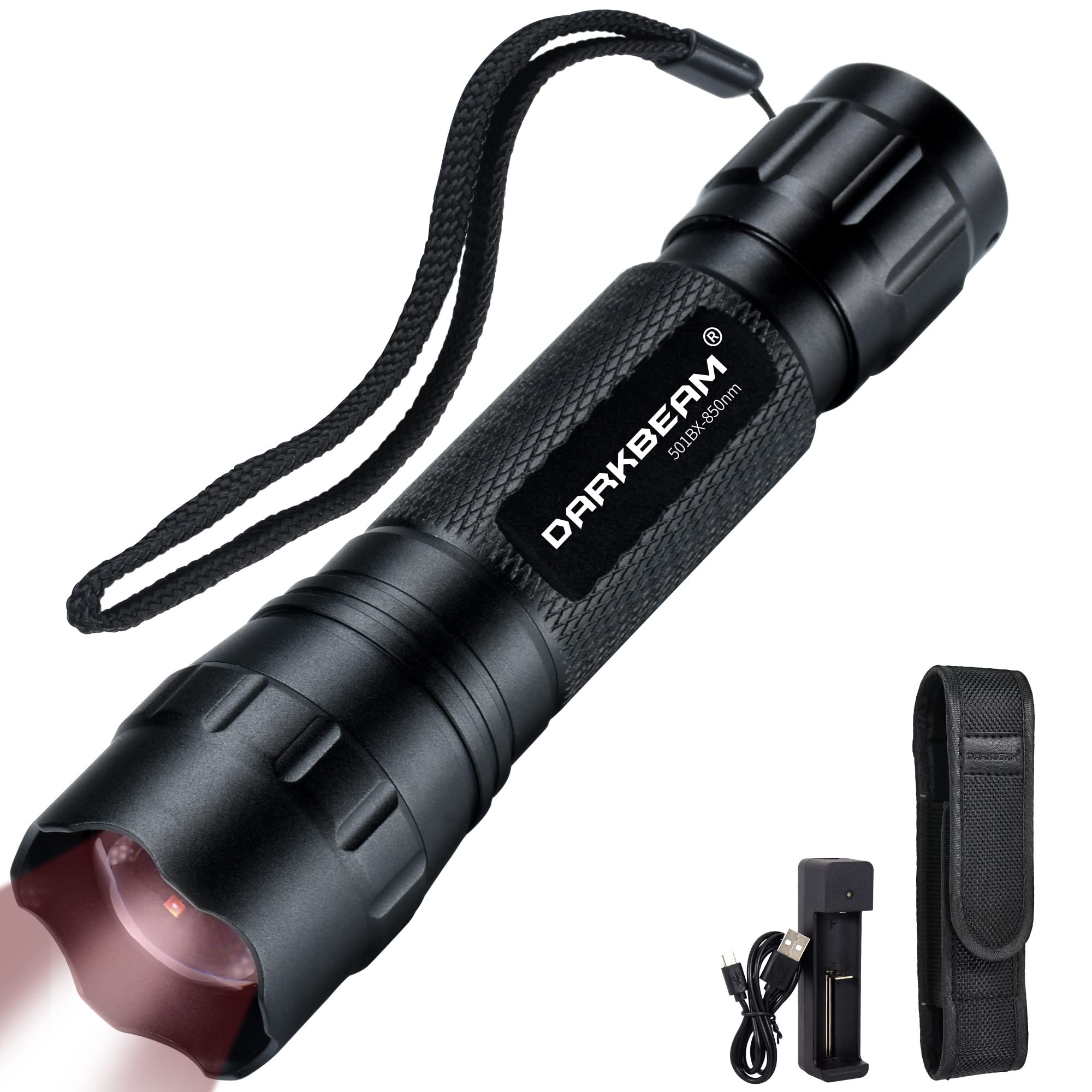 DARKBEAM Infrared Flashlight 850nm LED Rechargeable Mini Tactical Light, Adjustable Focus, Model DKL_501BX-850, Aluminum