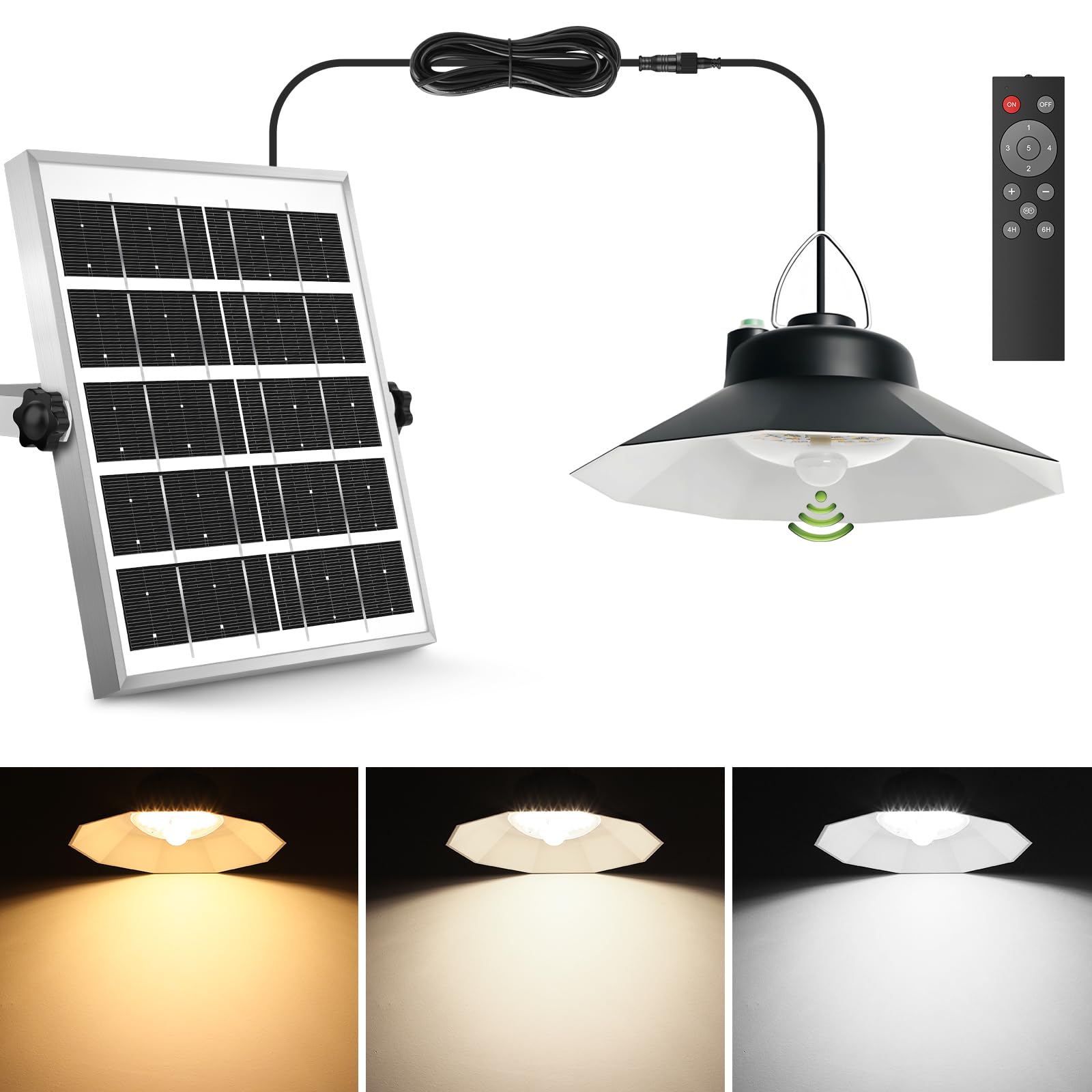 ONELEJA Solar Shed Lights Indoor Outdoor, Motion Sensor Solar Pendant Light with Remote Control,Upgraded 5 Lighting Modes 1200LM