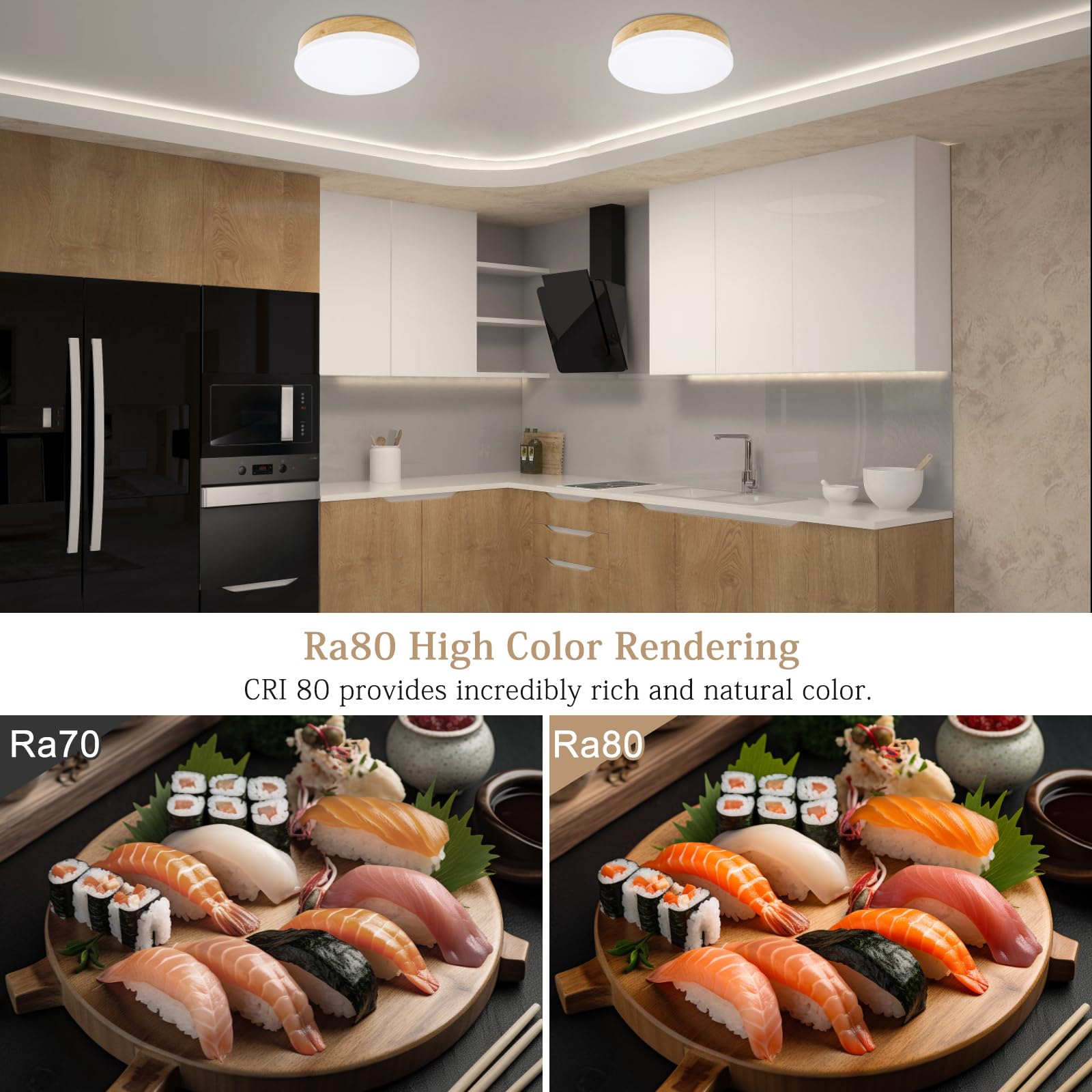 Elekeed 2-Pack Dimmable Led Flush Mount Ceiling Light Fixture 16W, Modern Round Small Ceiling Light Wood Pattern, 6.1    Minimal