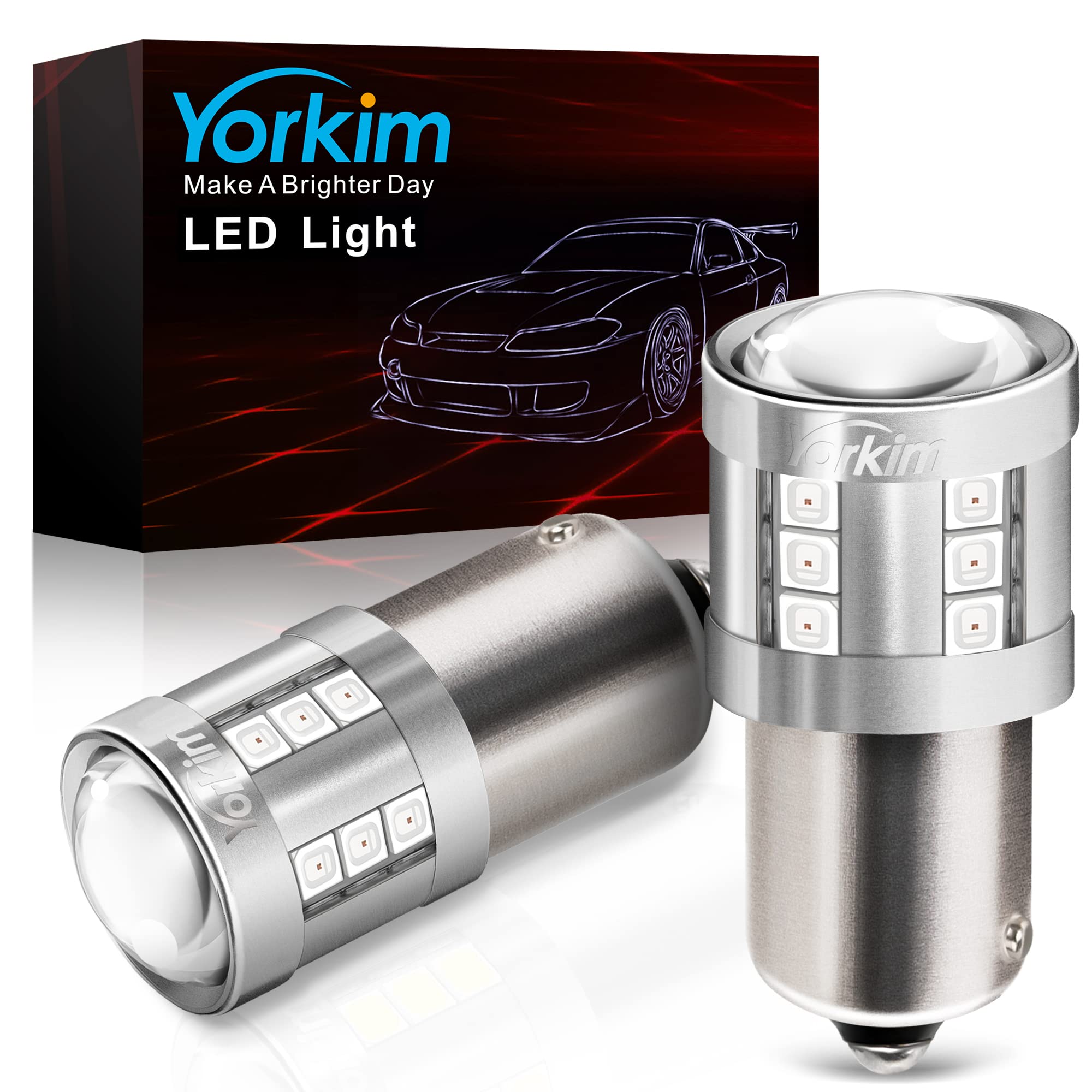 Yorkim 1156 LED Bulb Red, 3000 Lumens, BA15S P21W 7506 1156-5125, Pack of 2