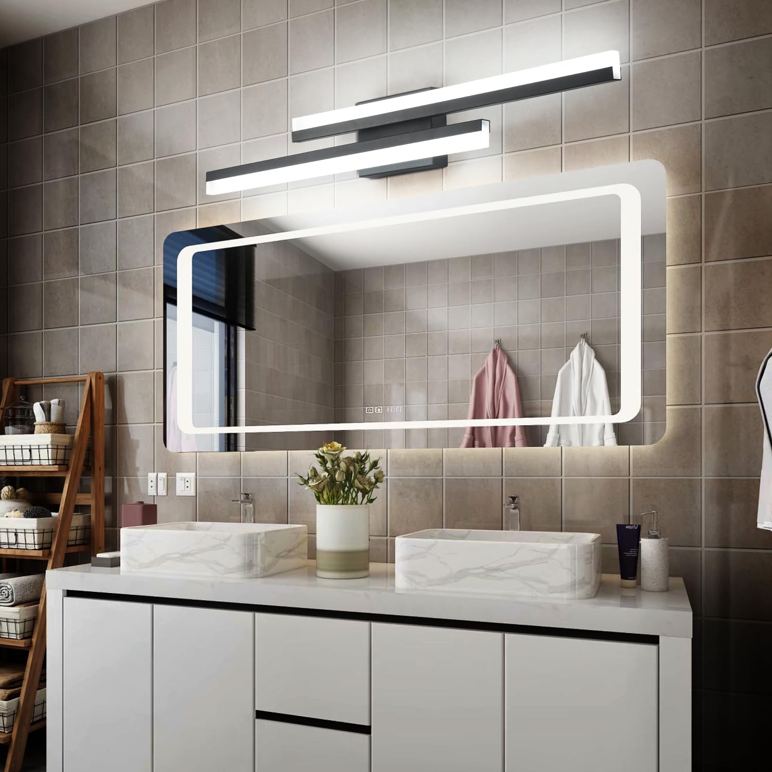 Presde Bathroom Vanity Light Dimmable 3 Colors Changeable 32In Modern Black Led Bathroom Light Fixtures Over Mirror Bath Wall Li